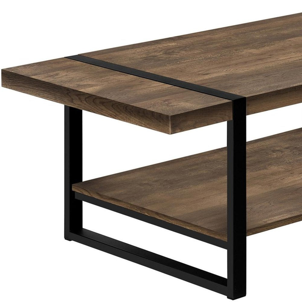 47" Brown And Black Wood Coffee Table With Shelf