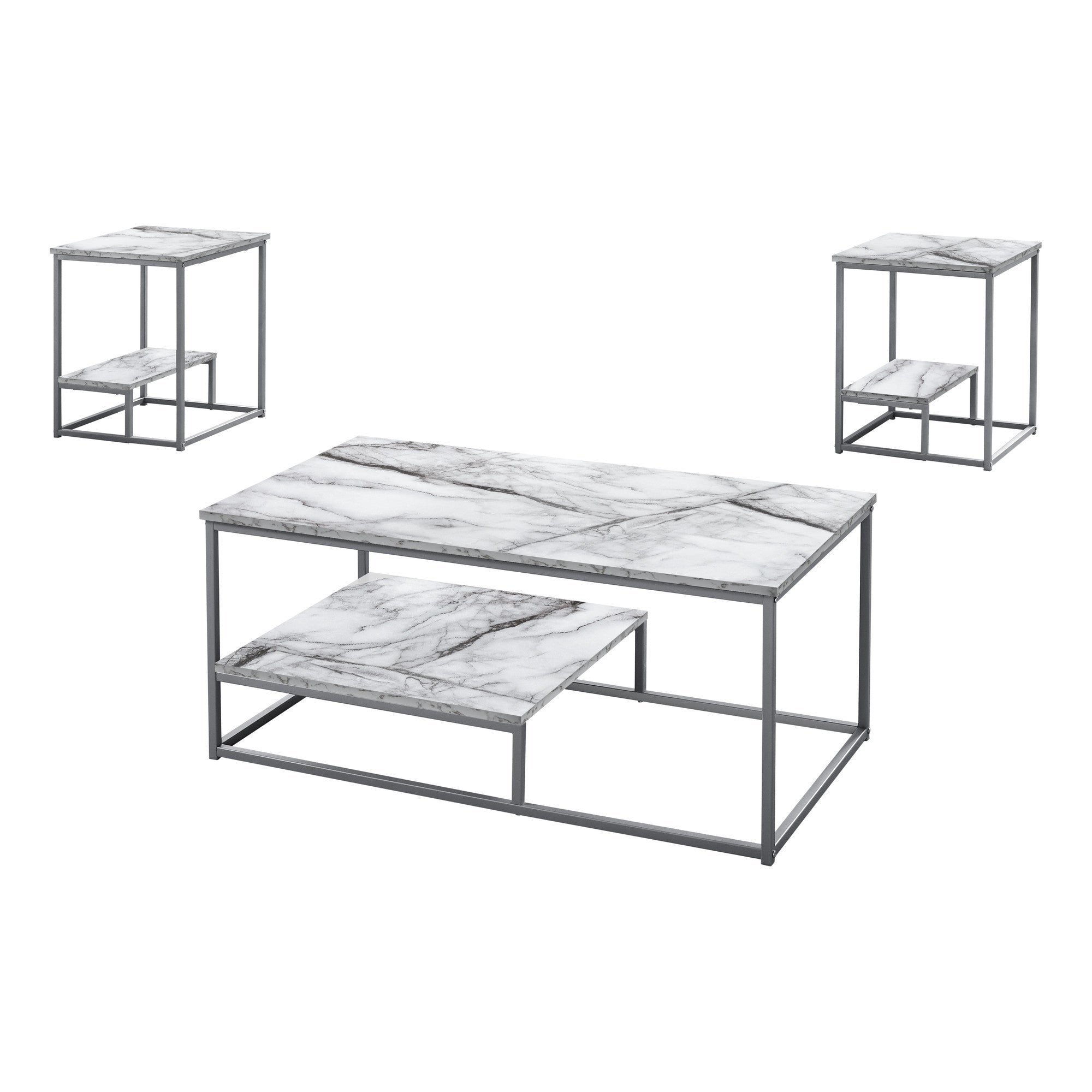 Set of Three 42" White Metal Coffee Table With Shelf