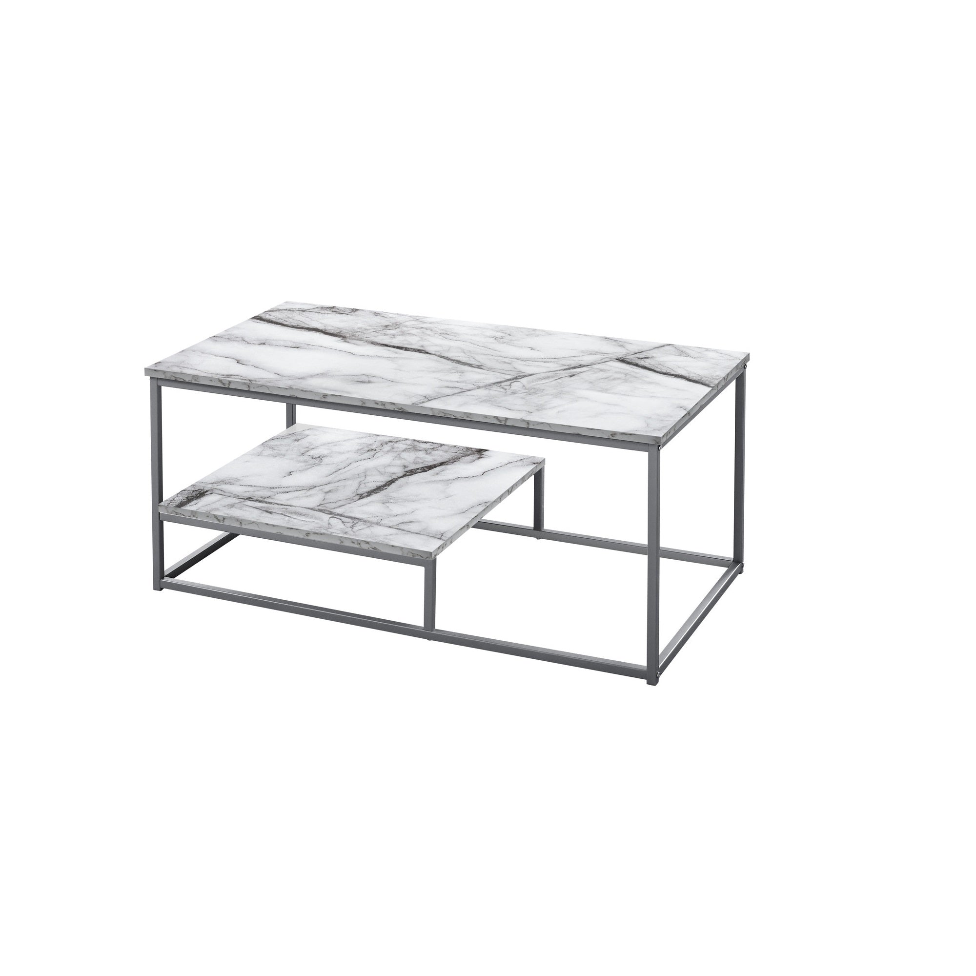 Set of Three 42" White Metal Coffee Table With Shelf