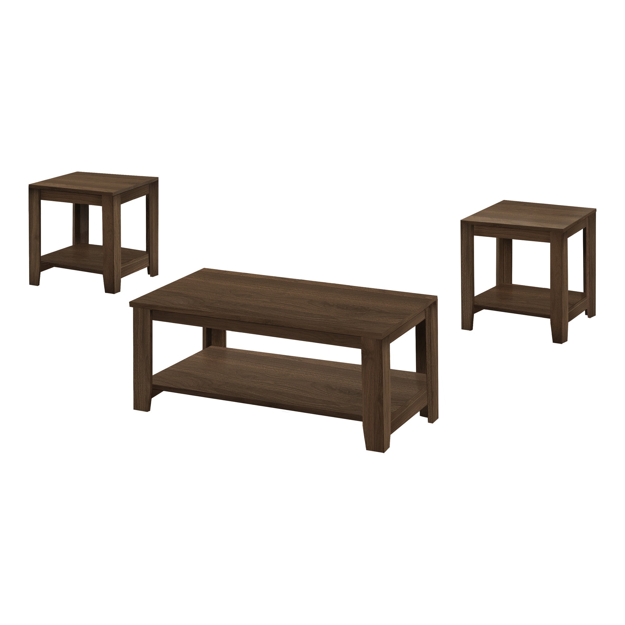 Set of Three 42" Dark Brown Coffee Table With Three Shelves