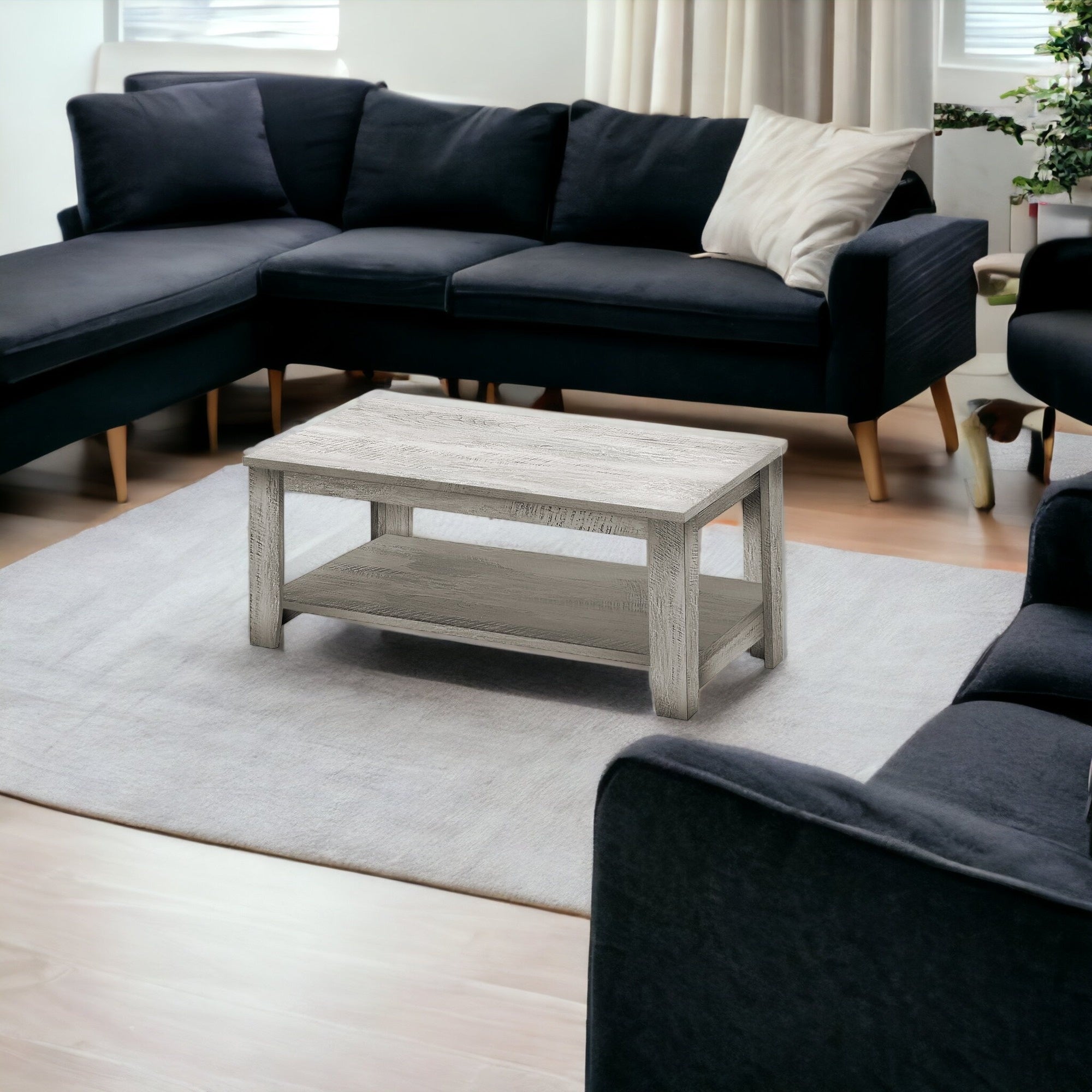 Set Of Three 42" Gray Rectangular Coffee Table With Three Shelves
