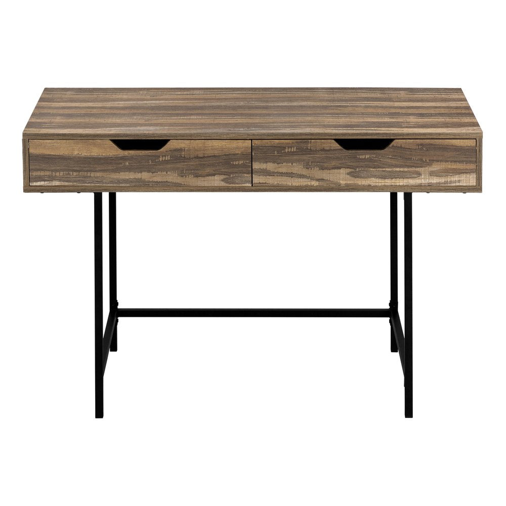 47" Brown and Black Wood and Metal H-Shape Computer Desk With Two Drawers