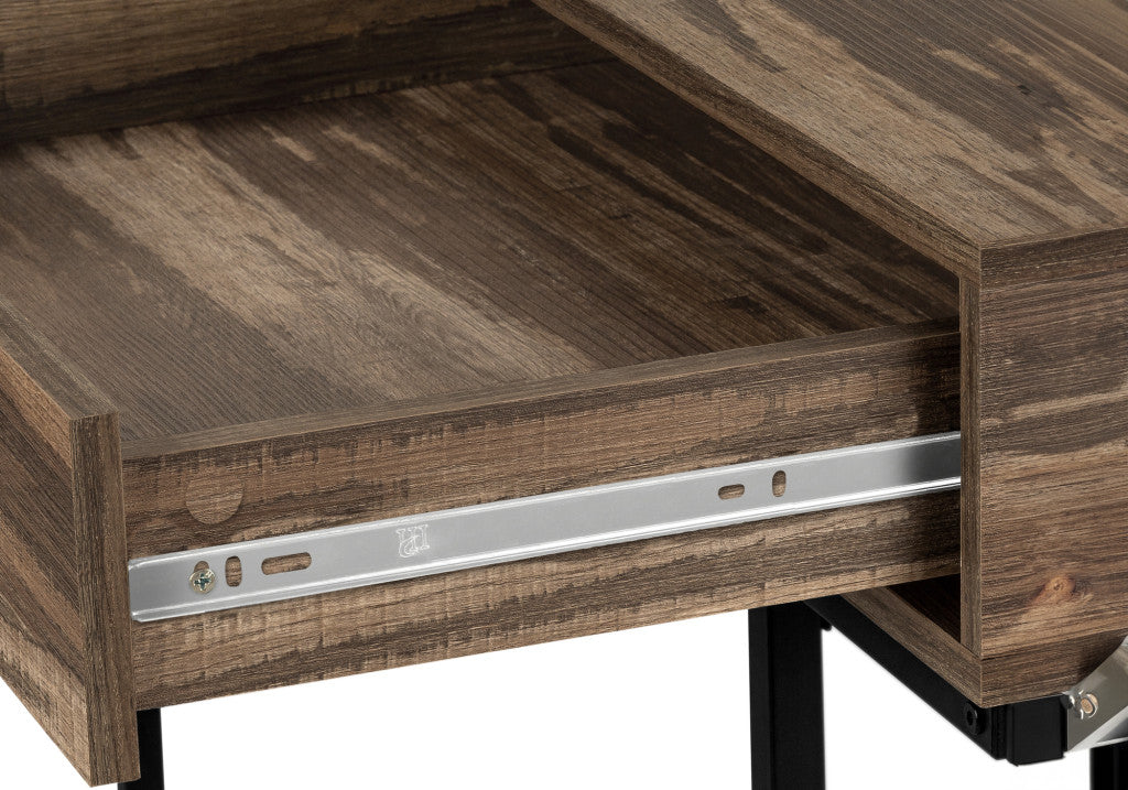 47" Brown and Black Wood and Metal H-Shape Computer Desk With Two Drawers