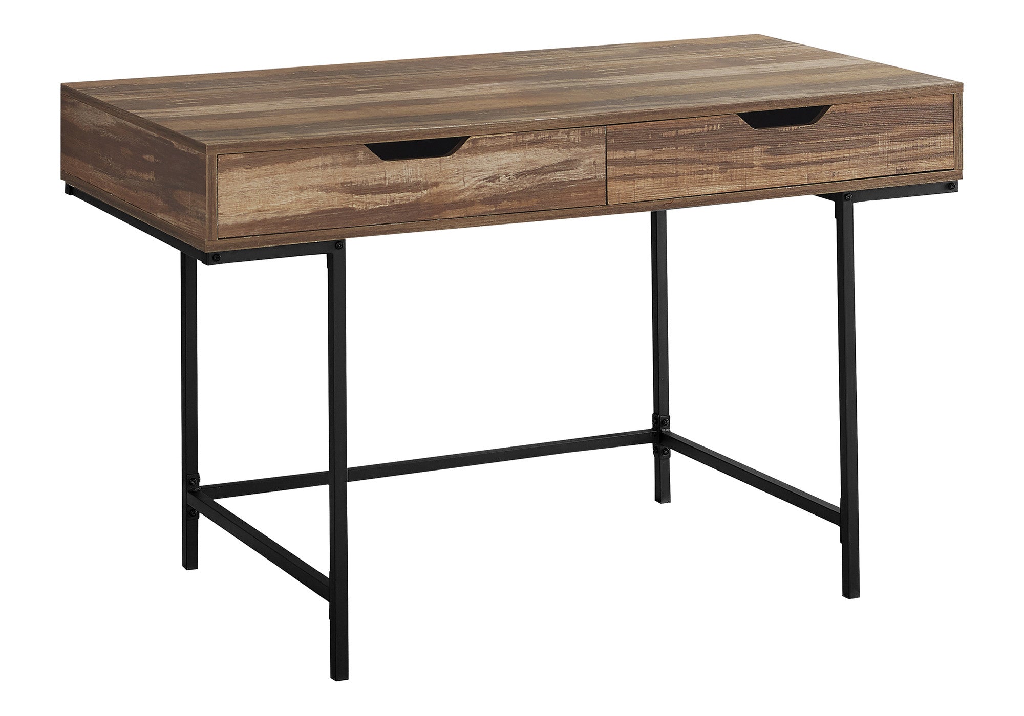 47" Brown and Black Wood and Metal H-Shape Computer Desk With Two Drawers