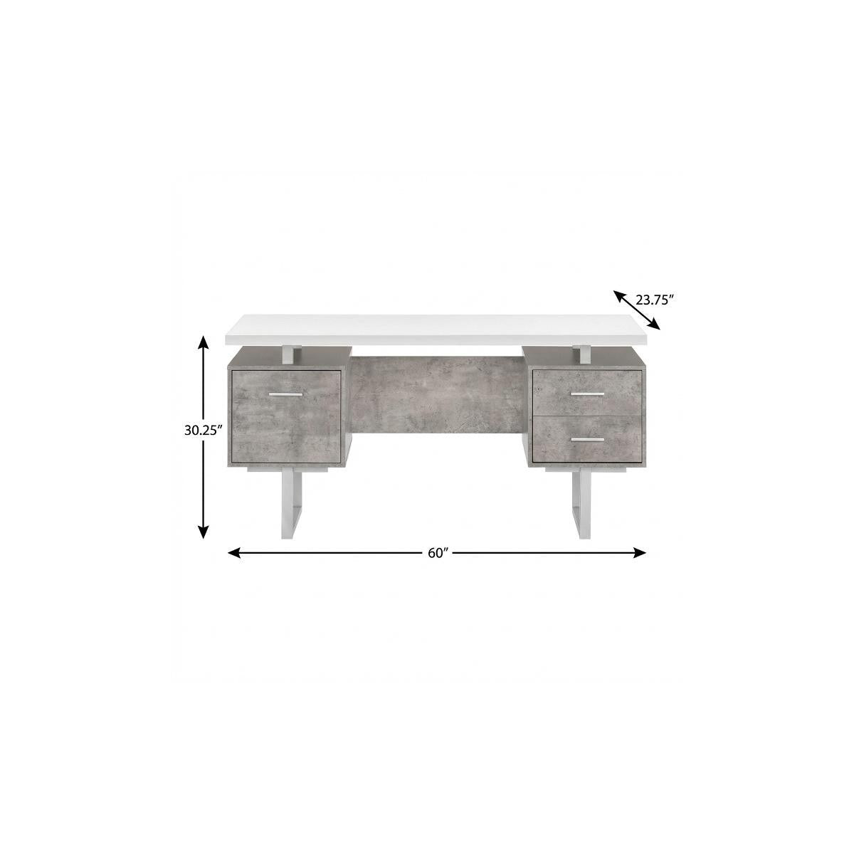 60" White and Gray Computer Desk With Three Drawers