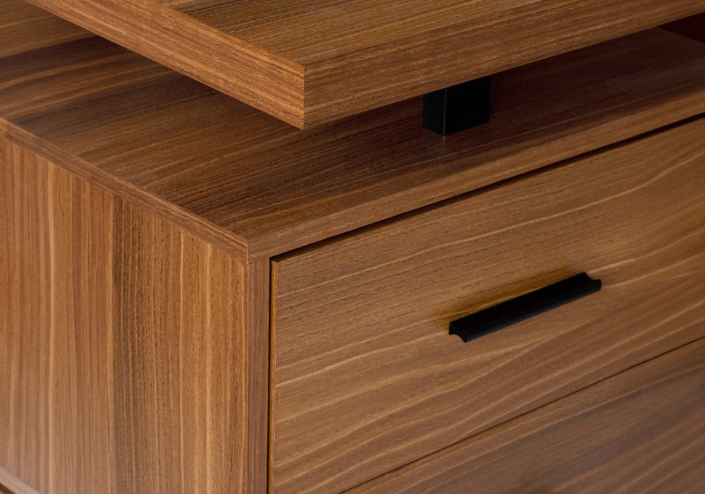 71" Brown and Black L Shape Computer Desk With Three Drawers