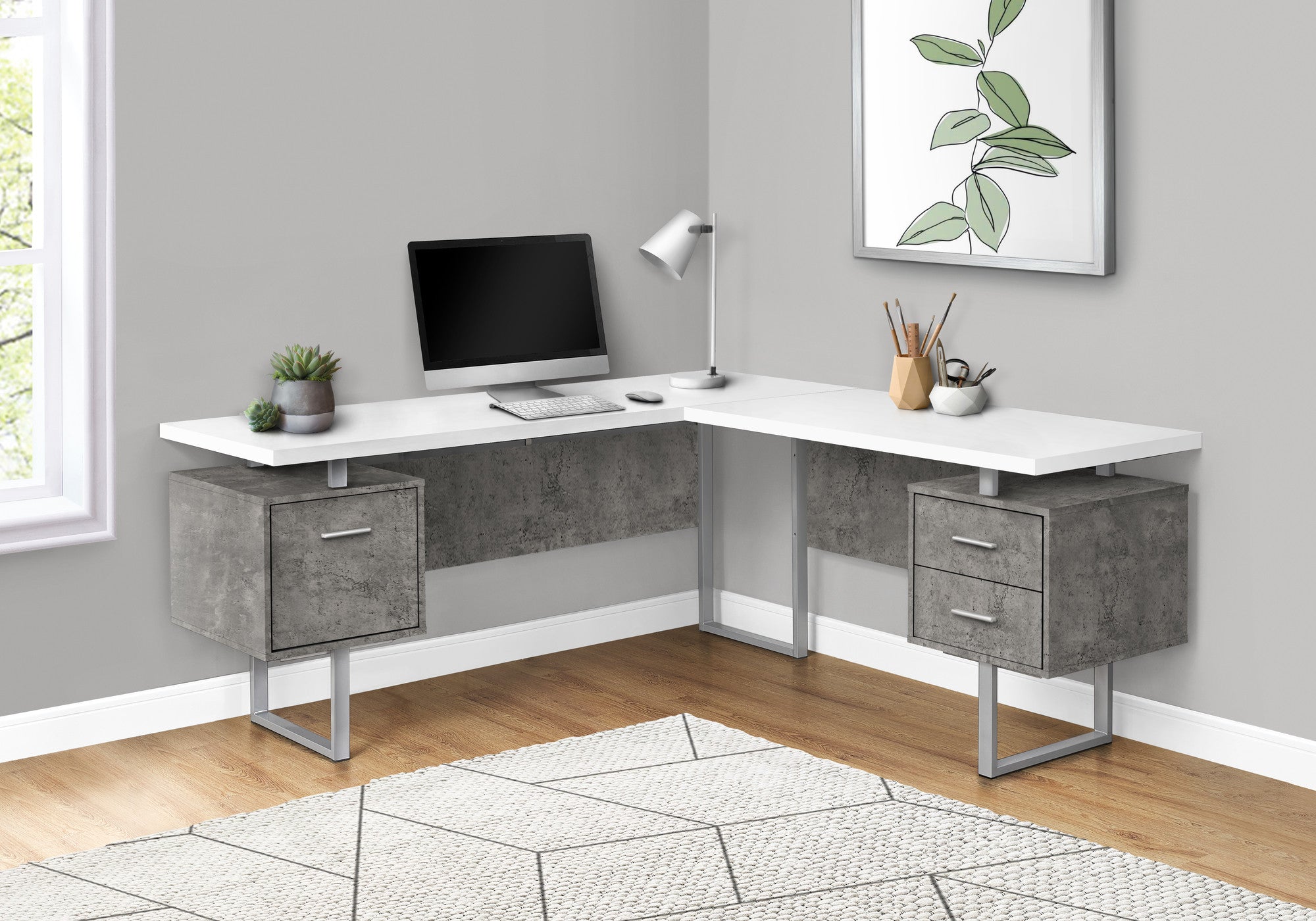 71" White and Gray L Shape Computer Desk