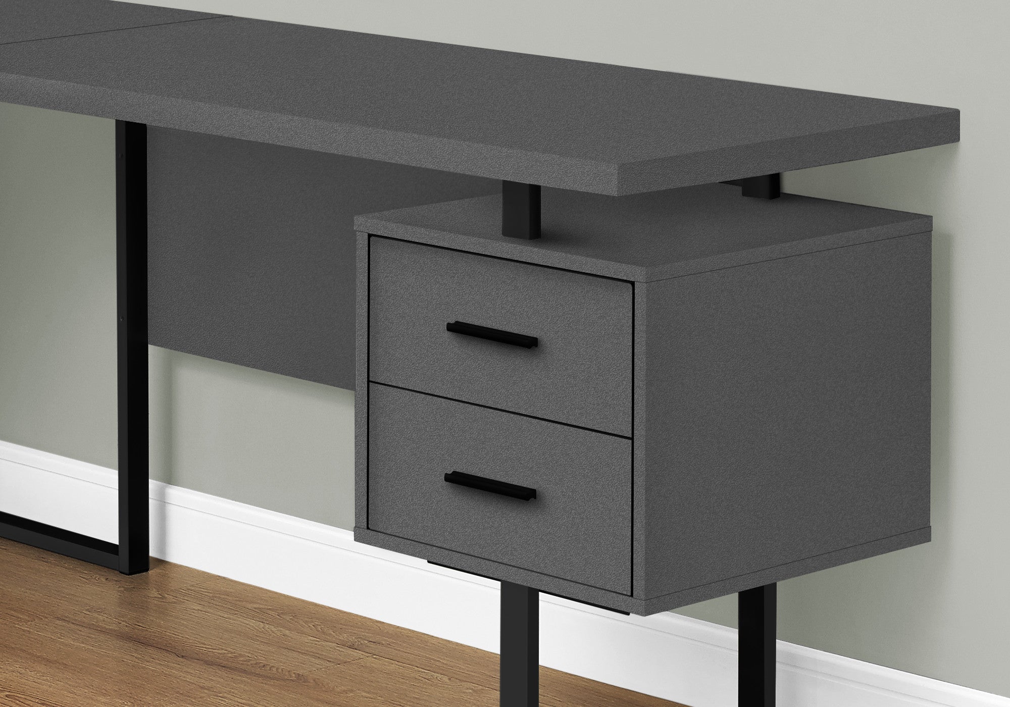 71" Dark Gray and Black L Shape Computer Desk With Three Drawers