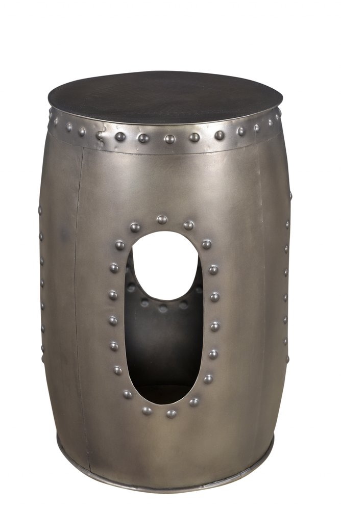 Set of Two Nickel Iron Round Drum End Tables