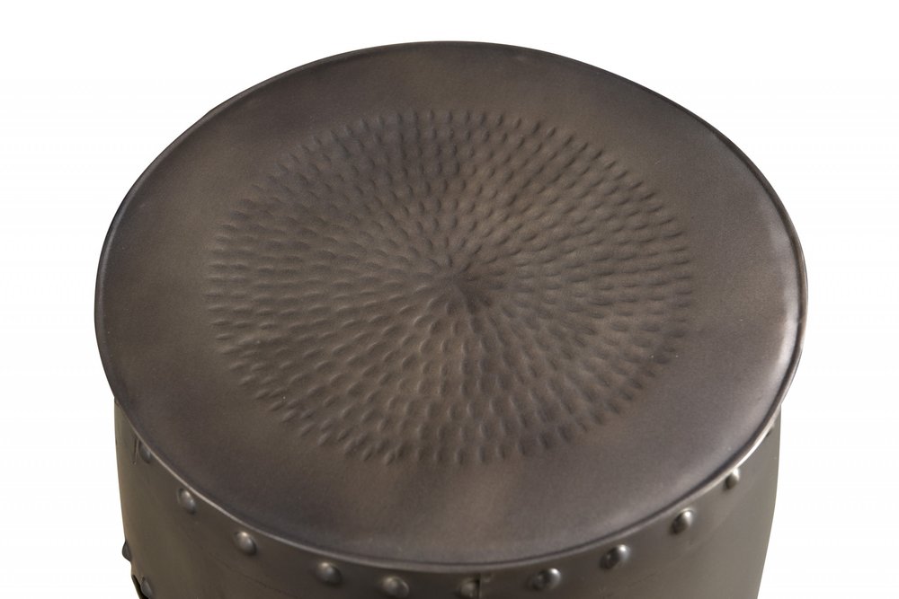 Set of Two Nickel Iron Round Drum End Tables