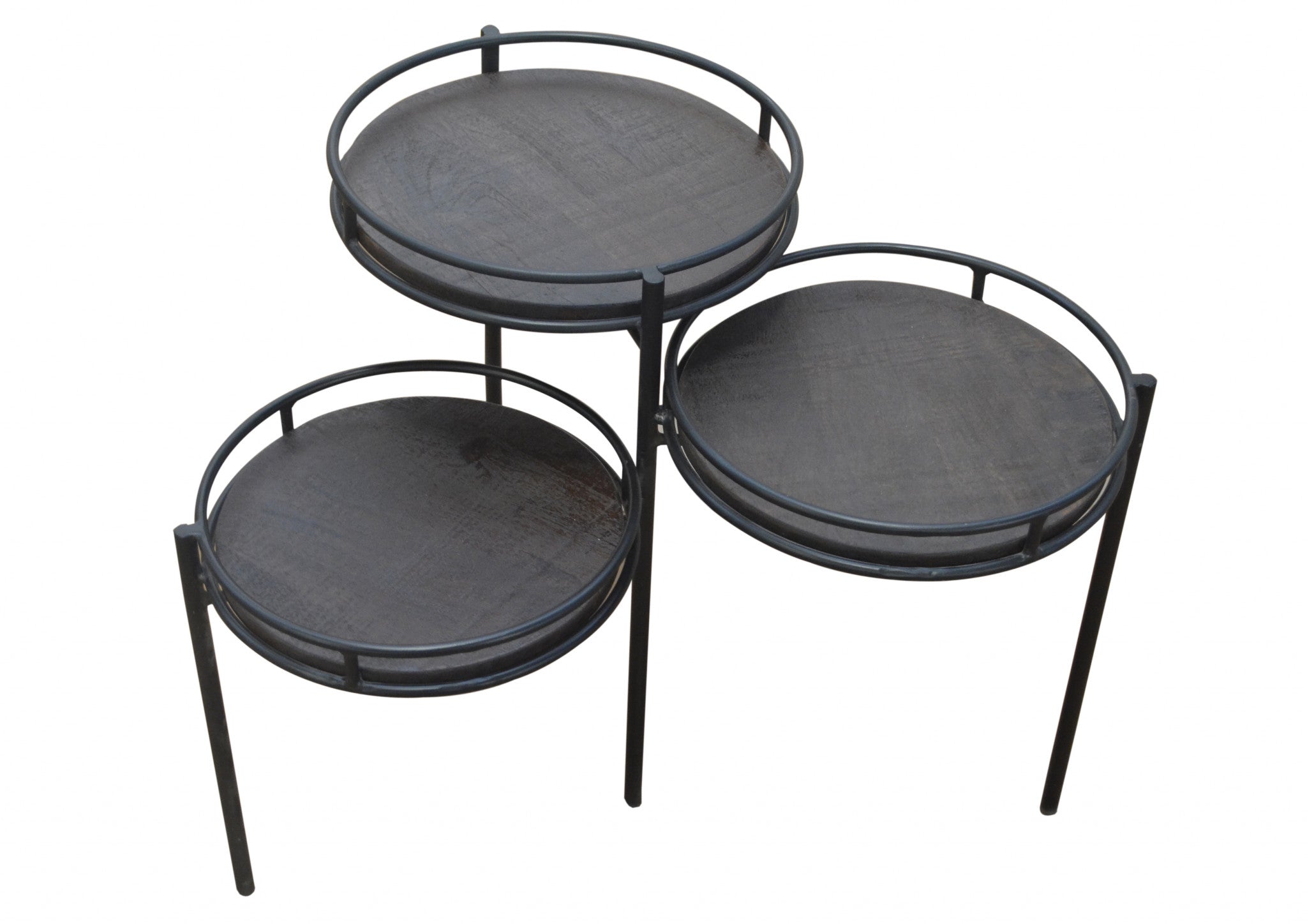 23" Black Solid Wood And Iron Round End Table