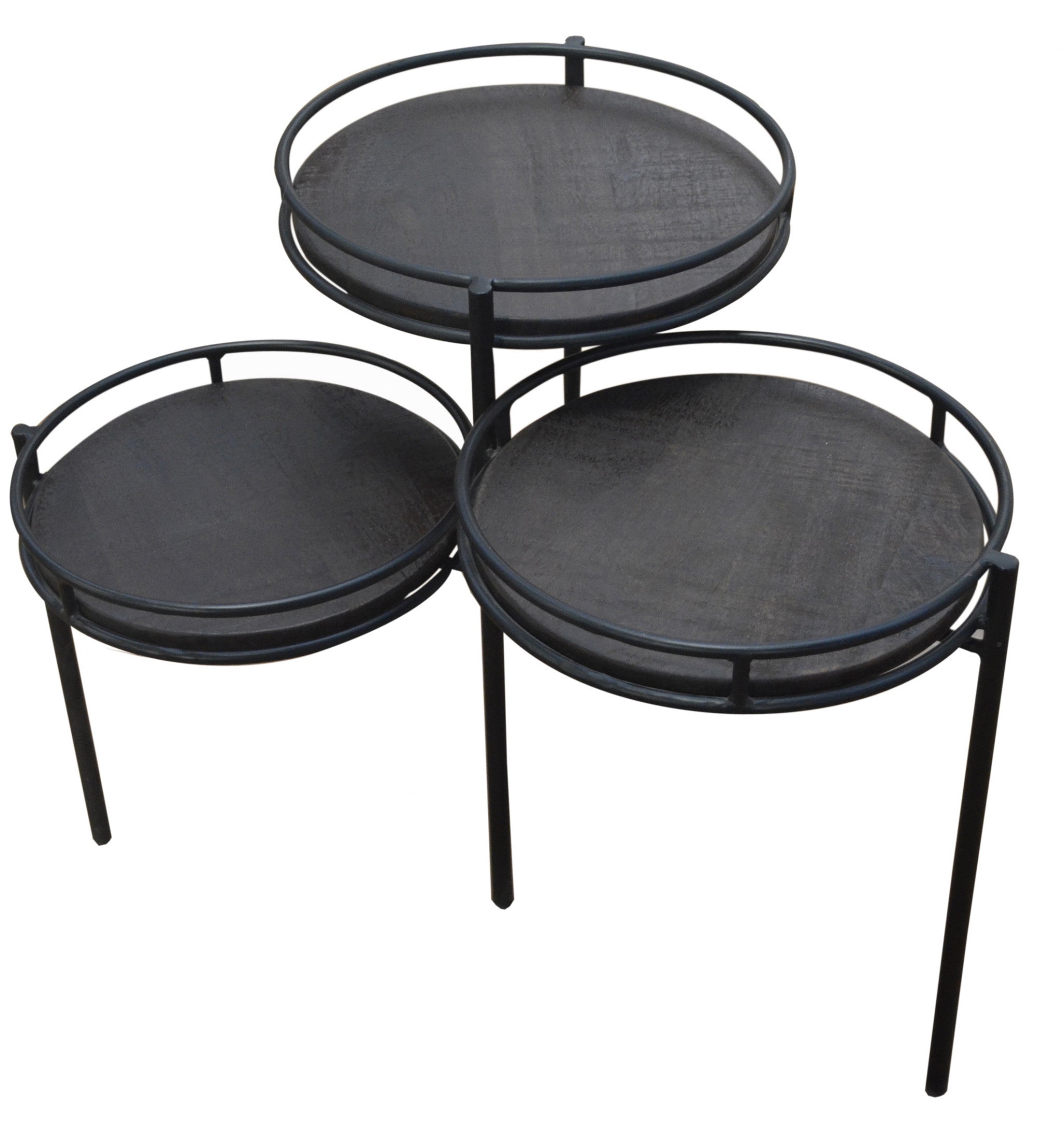23" Black Solid Wood And Iron Round End Table