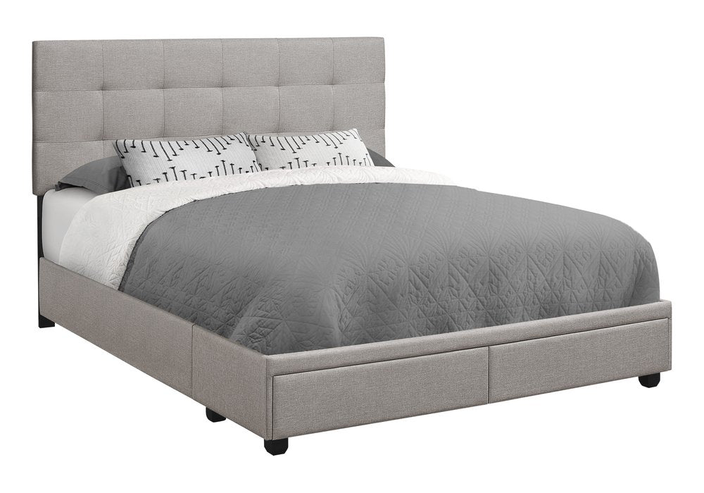 Gray Tufted Linen Upholstered Queen Bed Frame With Drawers
