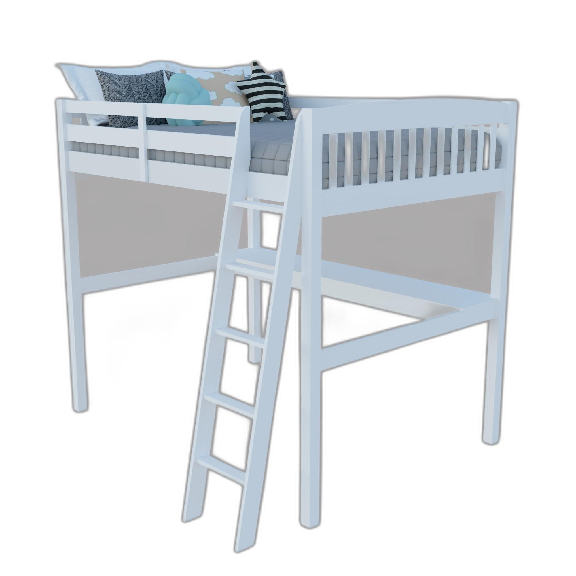 White Solid Wood Full Double Size Loft Bed with Desk and Storage