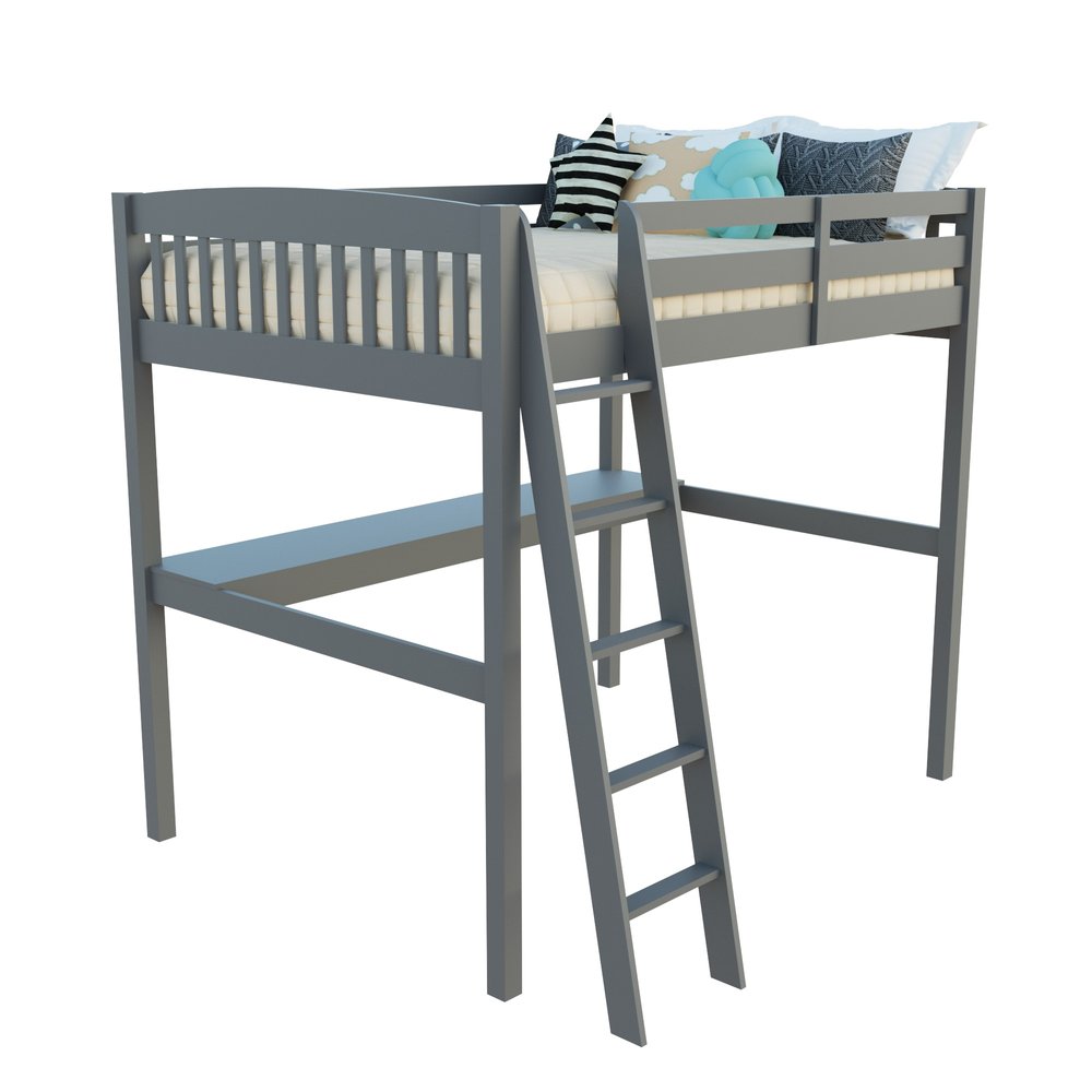Gray Solid Wood Full Double Size Loft Bed with Desk and Storage
