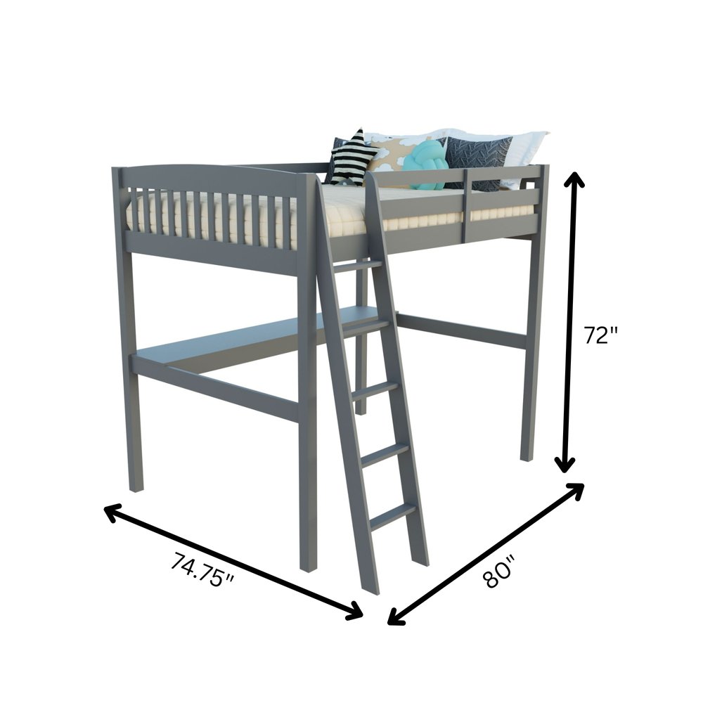 Gray Solid Wood Full Double Size Loft Bed with Desk and Storage