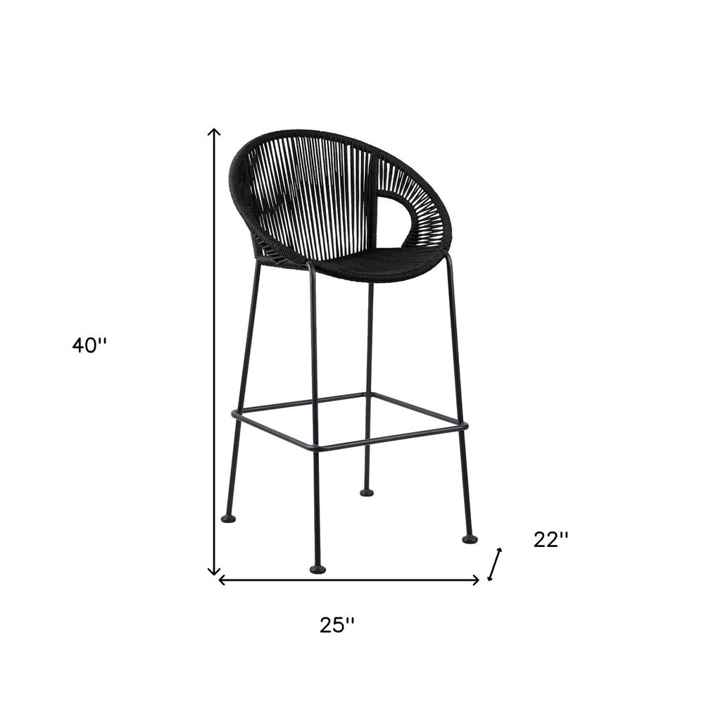 40" Black Metal Low back Outdoor Counter Height Bar chair with Footrest