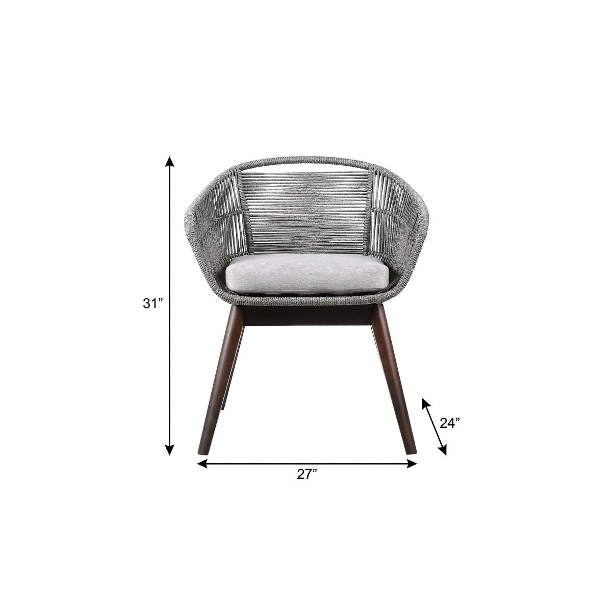 27" Gray Solid Wood Outdoor Dining Chair with Gray Cushion