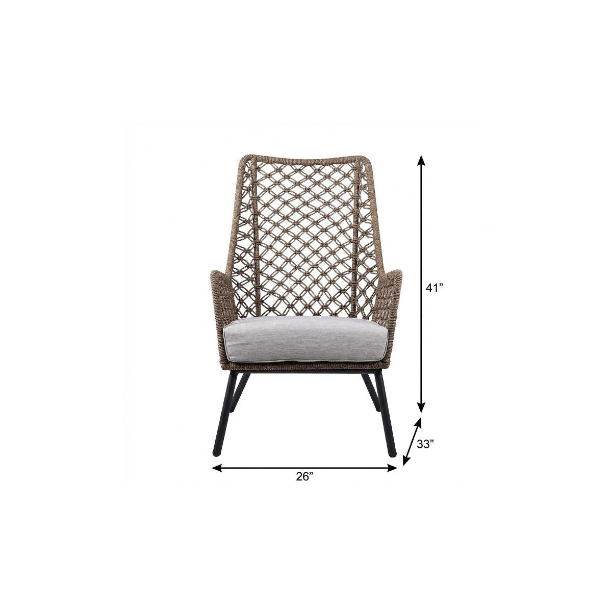 26" Gray Metal Outdoor Arm Chair with Gray Cushion