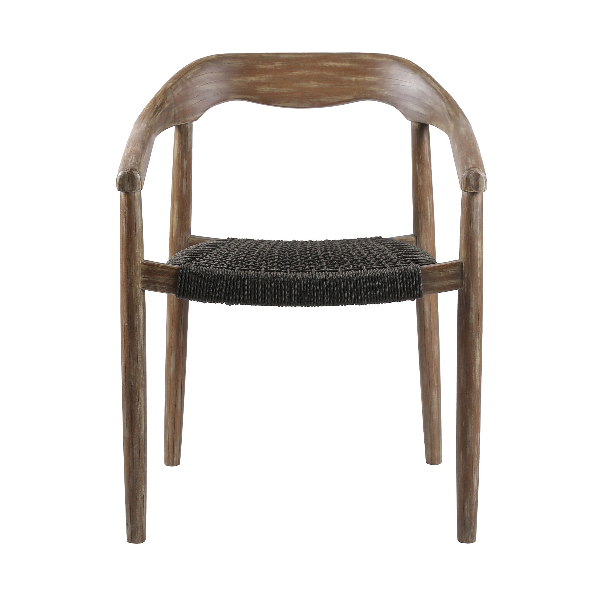 Set of Two 22" Black and Natural Wood Solid Wood Outdoor Dining Chairs