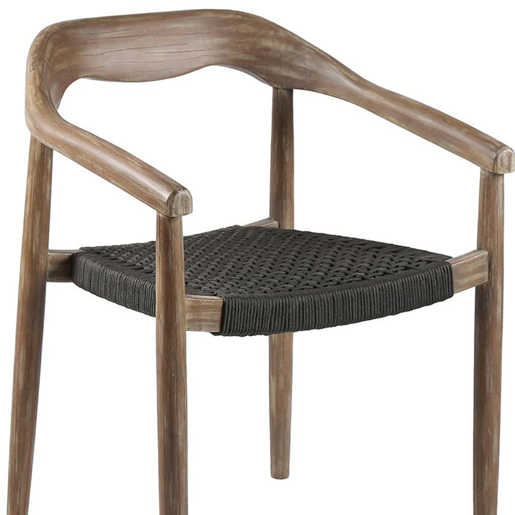 Set of Two 22" Black and Natural Wood Solid Wood Outdoor Dining Chairs