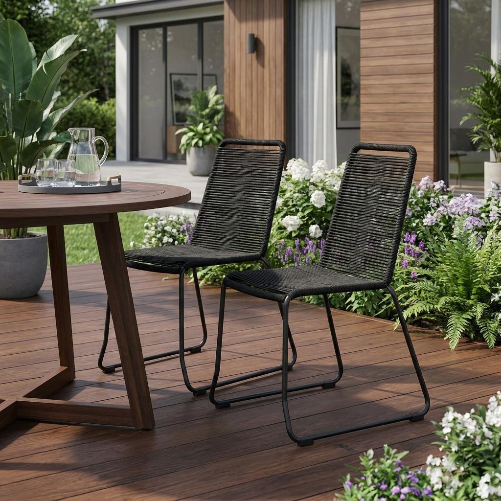 Set of Two 23" Black Metal Outdoor Dining Chair