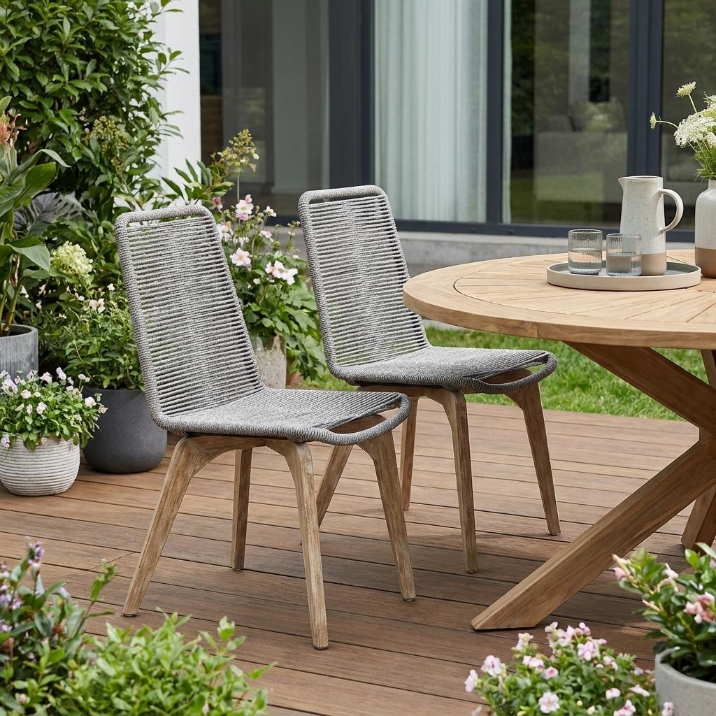 Set of Two 18" Gray Solid Wood Outdoor Dining Chair
