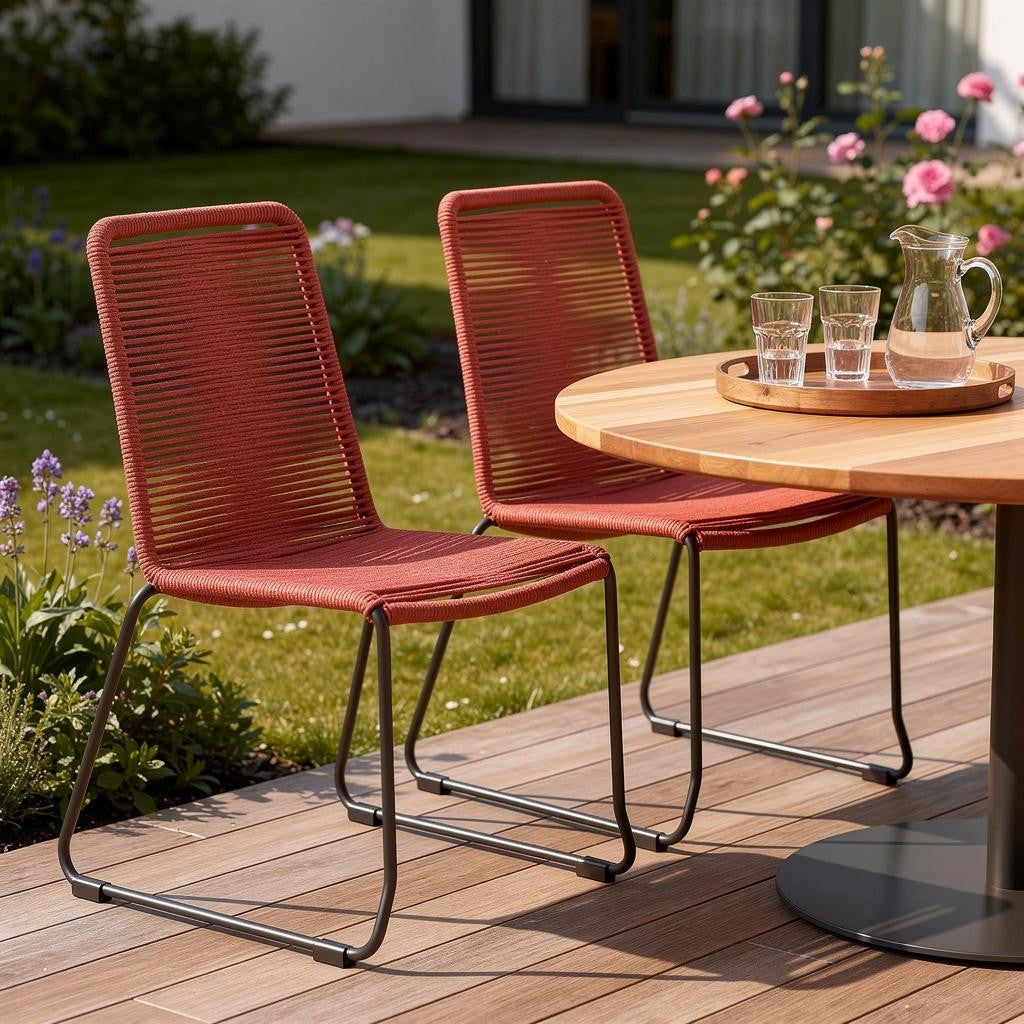 Set of Two 23" Red Metal Outdoor Dining Chair