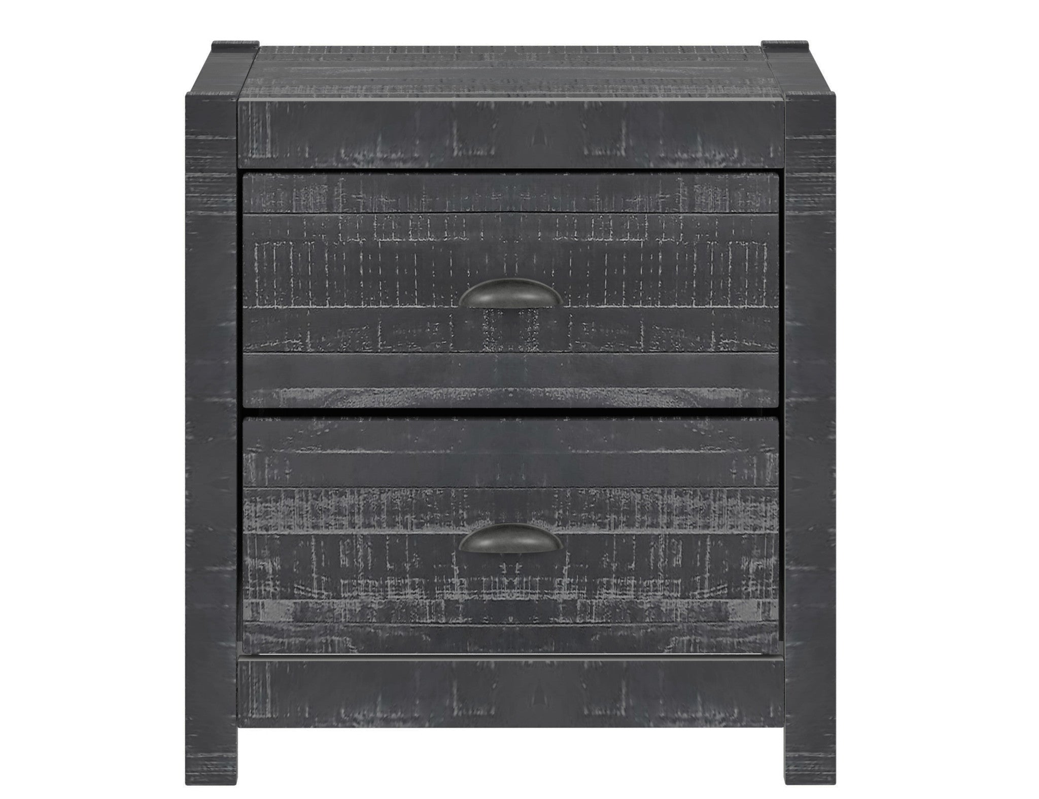 24" Dark Gray Distressed Solid Wood Two Drawer Nightstand