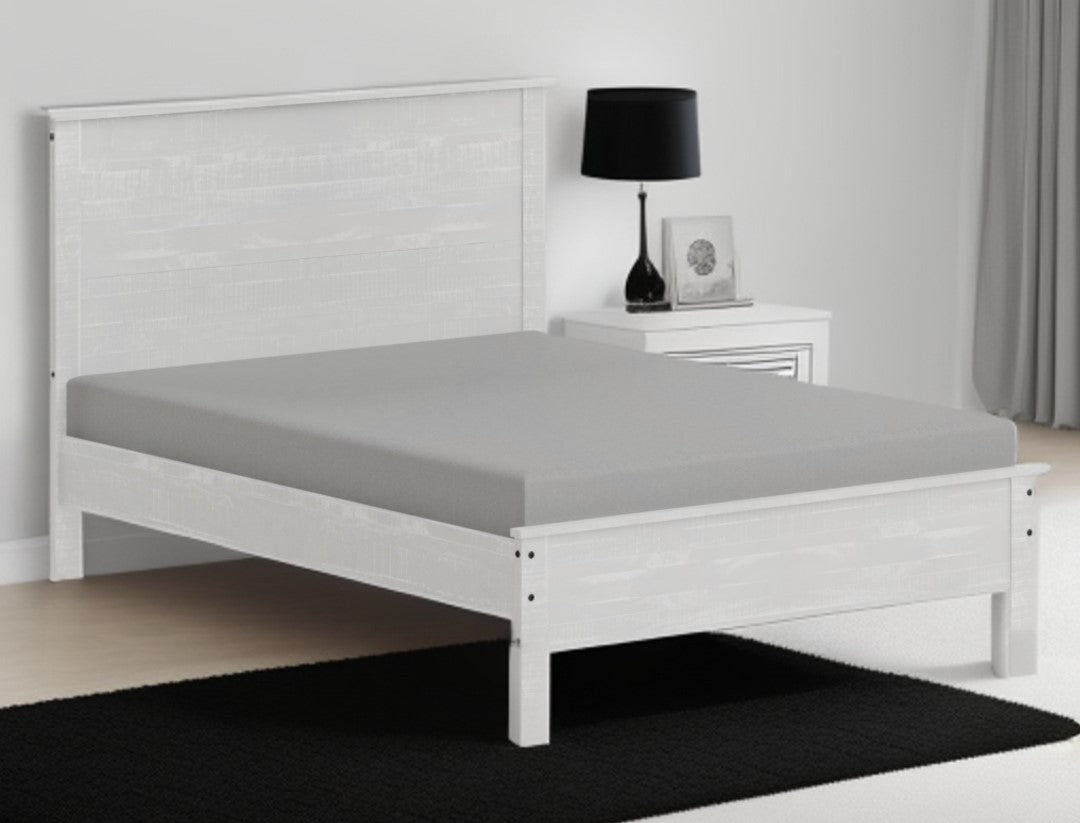 White Solid Wood Queen Bed Frame