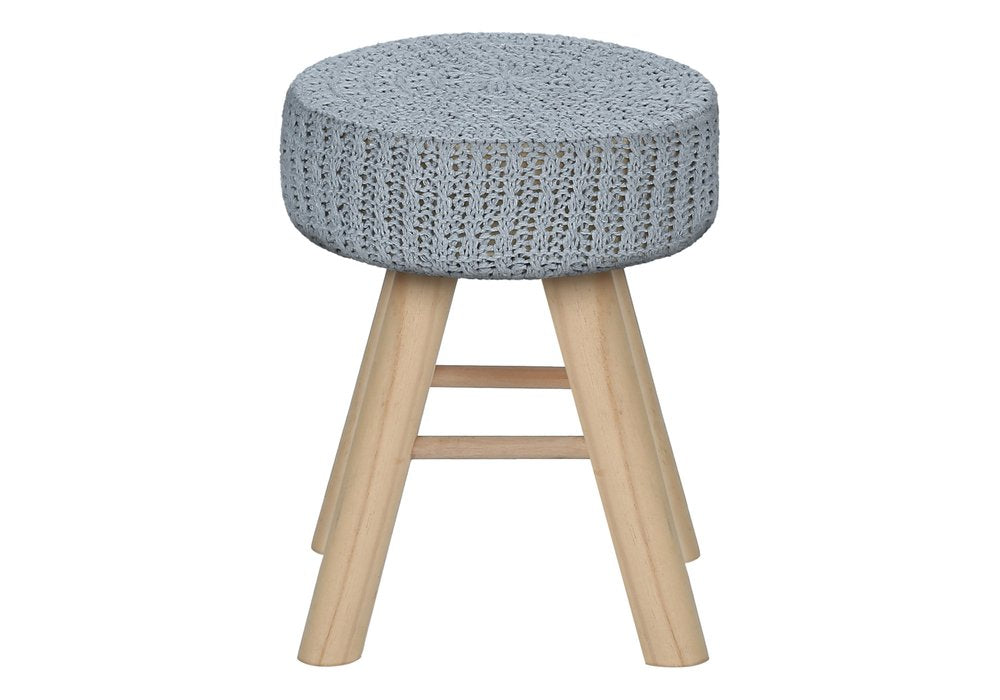 12" Gray Fabric and Natural Round Ottoman