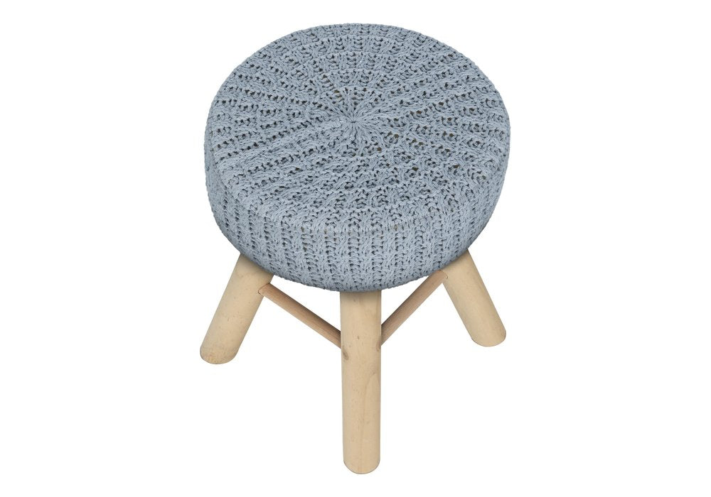 12" Gray Fabric and Natural Round Ottoman