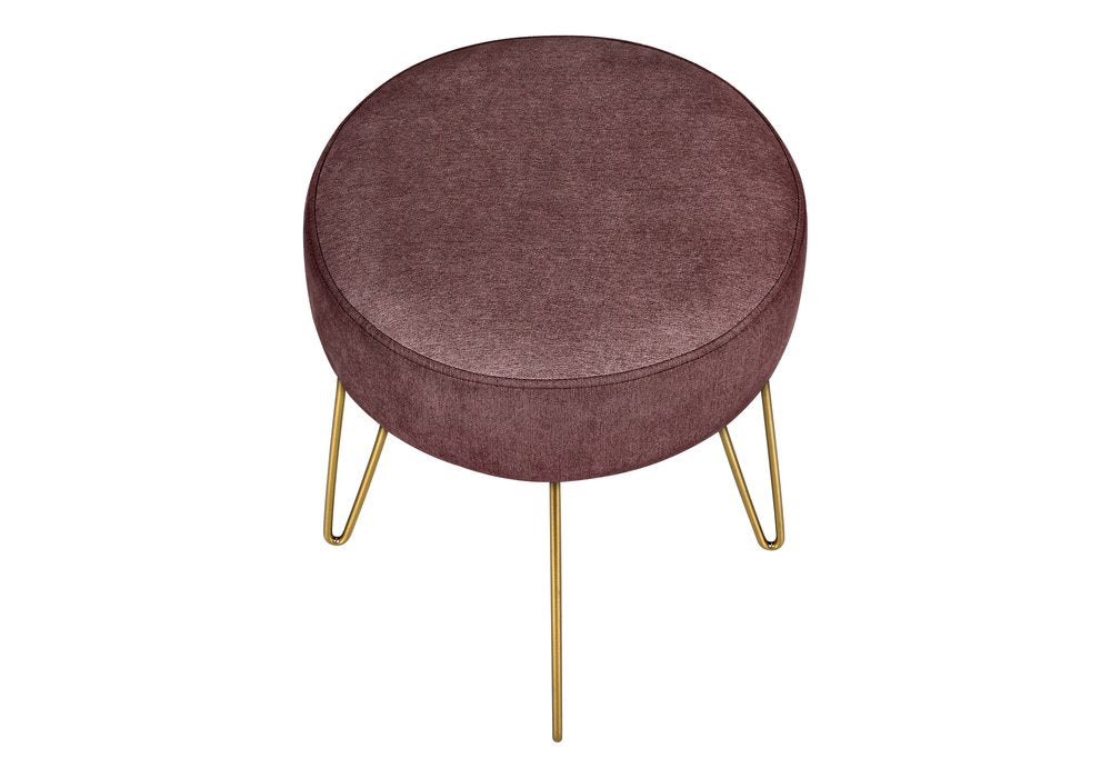 14" Plum Fabric and Gold Round Ottoman