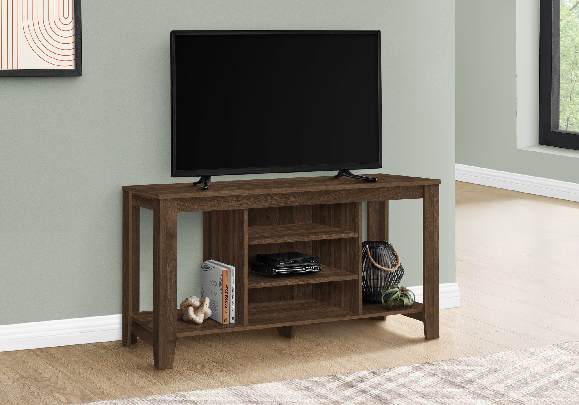 48" Brown Particle Wood Open Shelving TV Stand