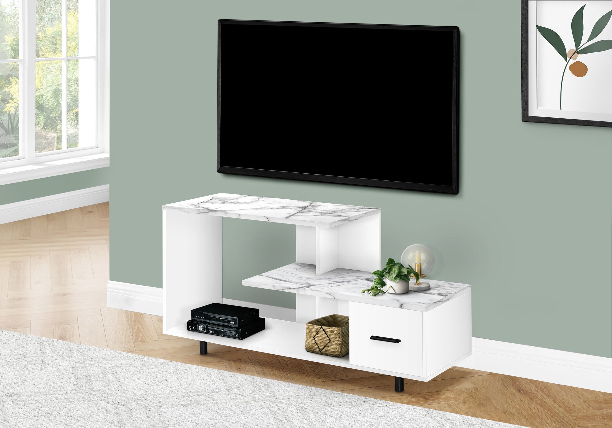 47" White Cabinet Enclosed Storage TV Stand