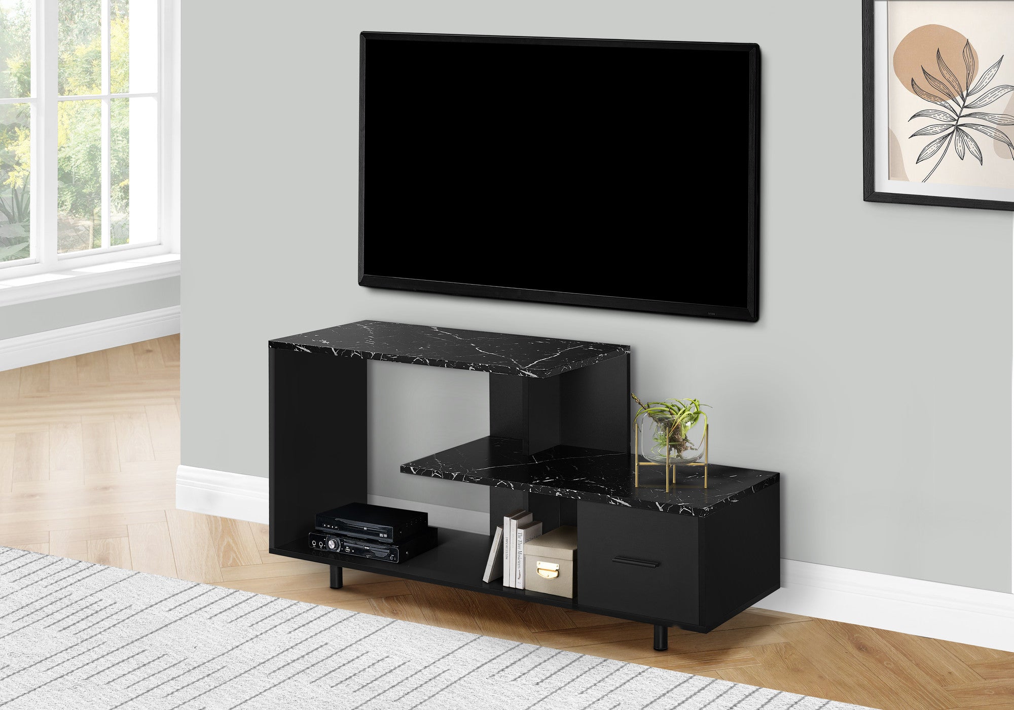 47" Black Cabinet Enclosed Storage TV Stand