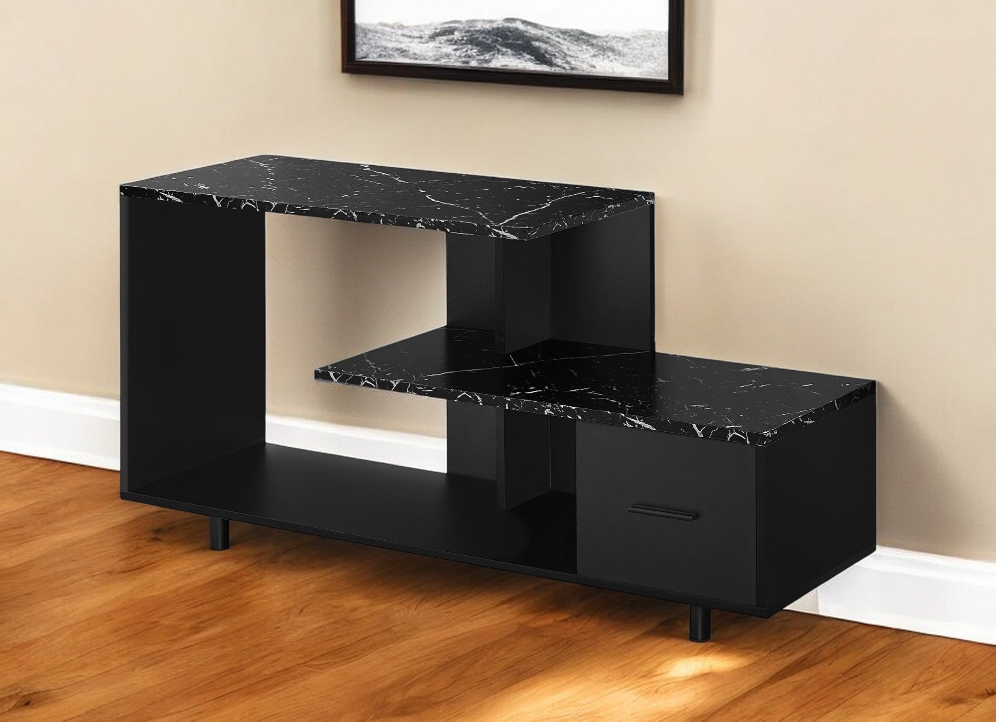 47" Black Cabinet Enclosed Storage TV Stand