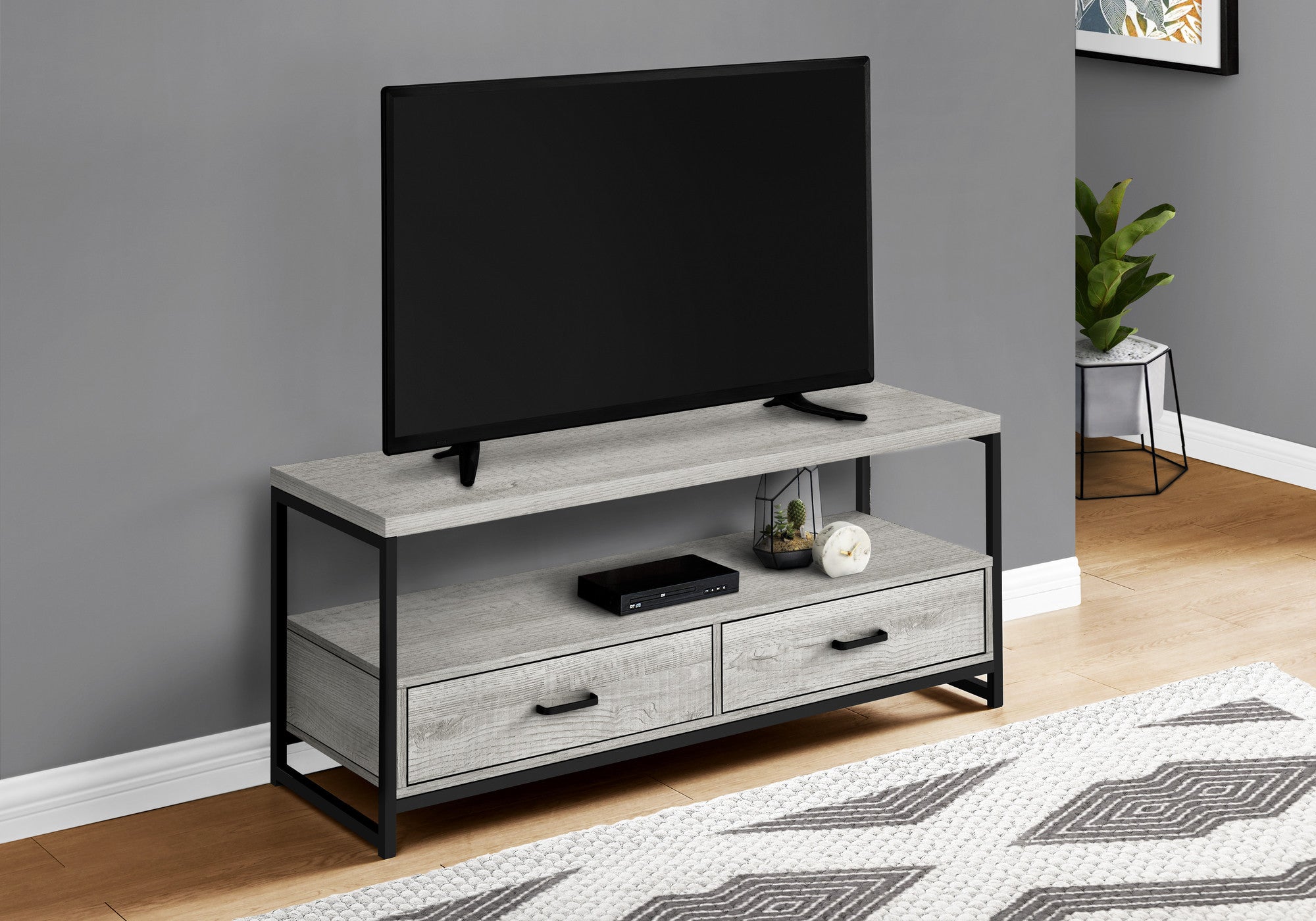 47" Gray Cabinet Enclosed Storage TV Stand