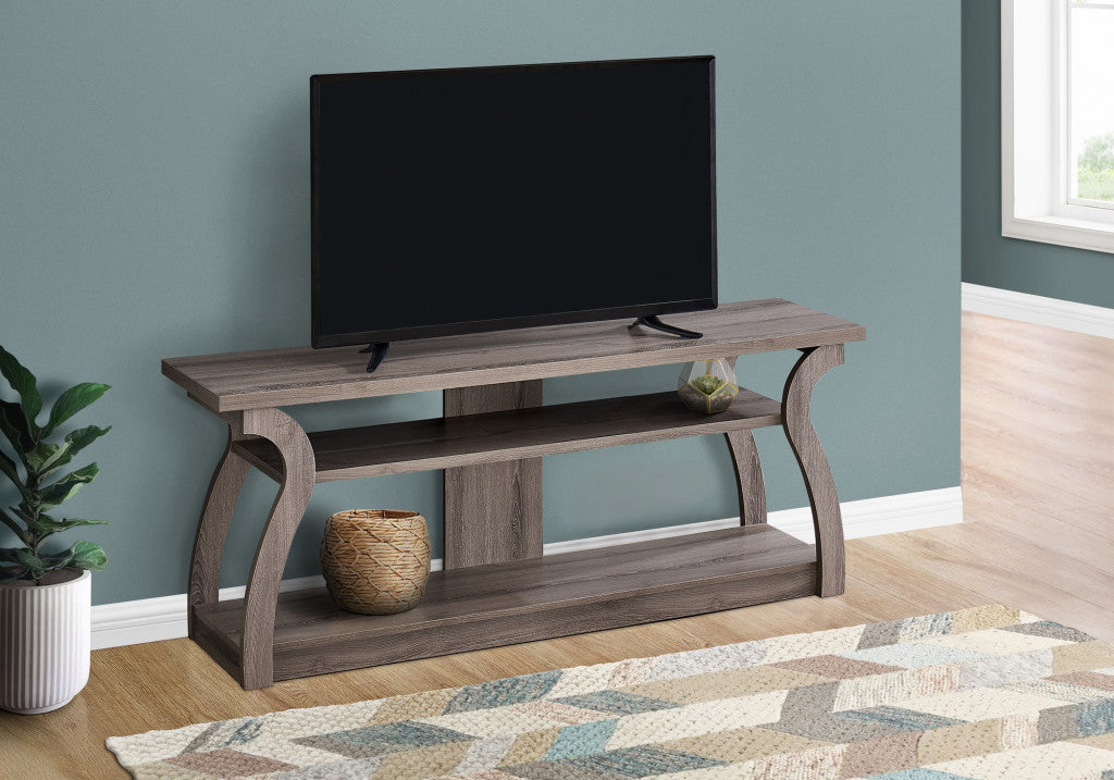 60" Taupe Rubberwood Open Shelving TV Stand