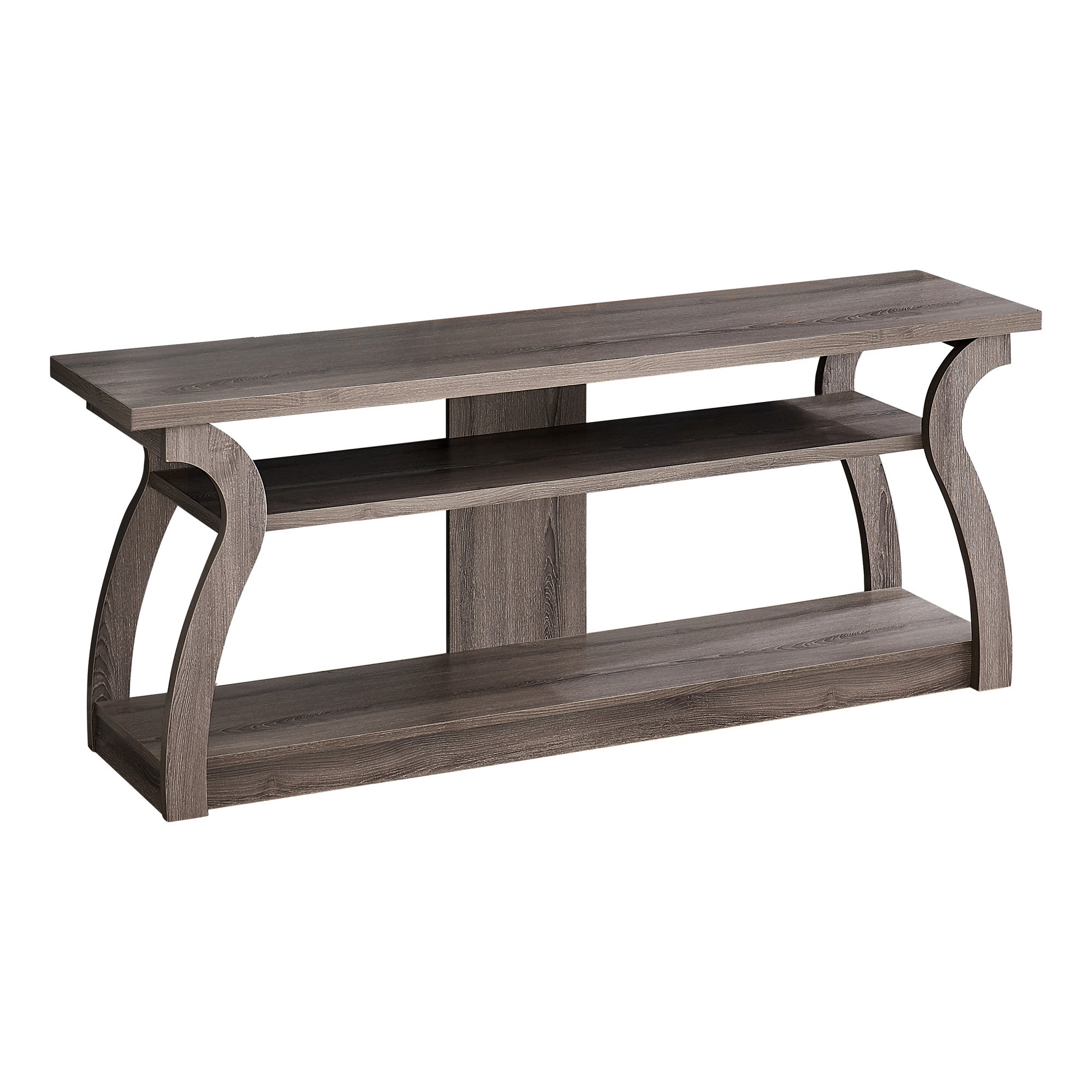 60" Taupe Rubberwood Open Shelving TV Stand