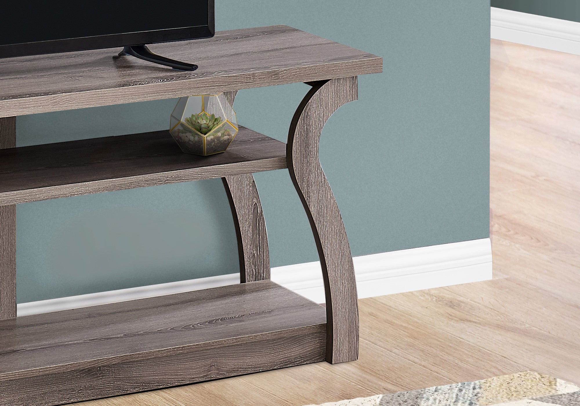 60" Taupe Rubberwood Open Shelving TV Stand