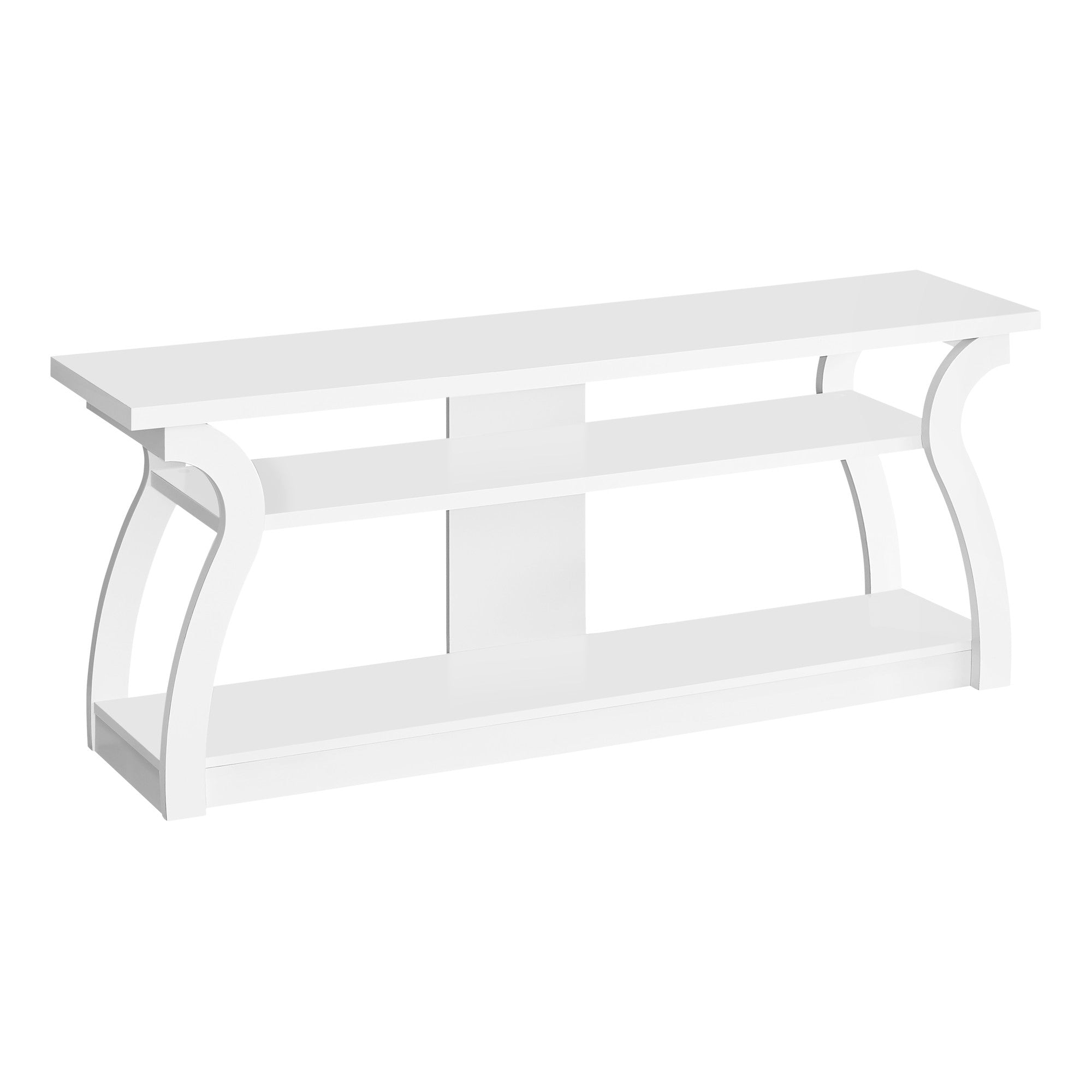 60" White Rubberwood Open Shelving TV Stand