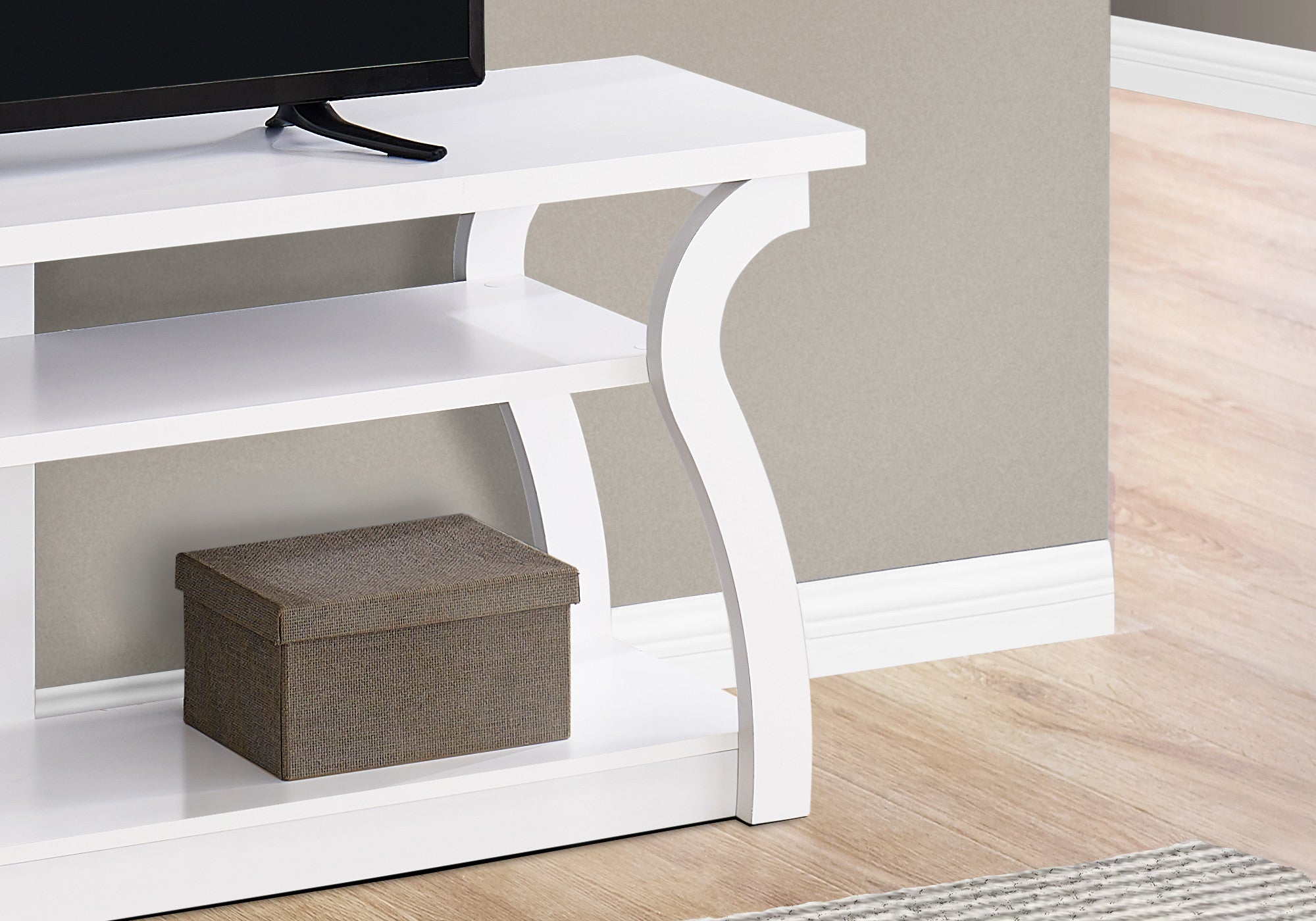 60" White Rubberwood Open Shelving TV Stand