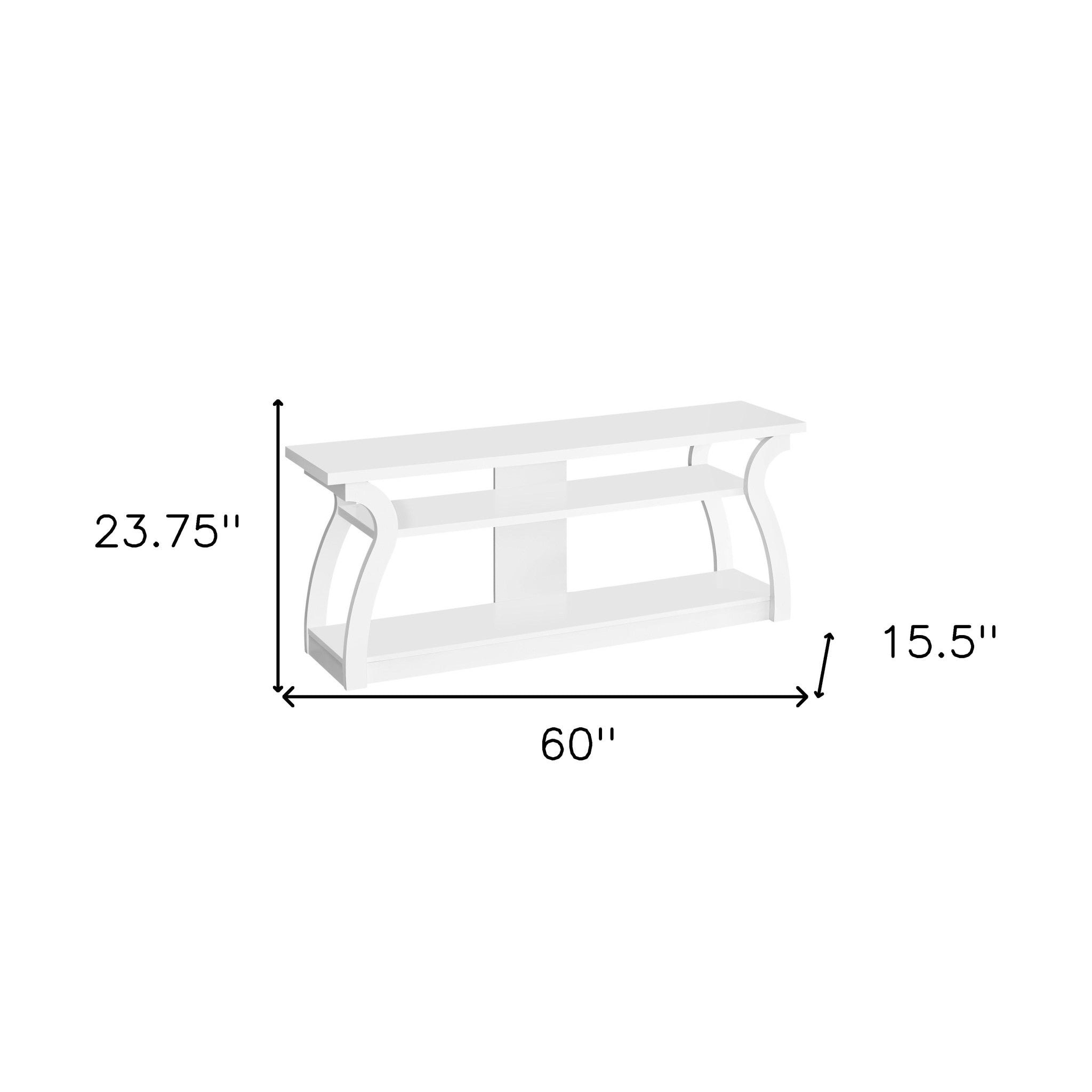 60" White Rubberwood Open Shelving TV Stand