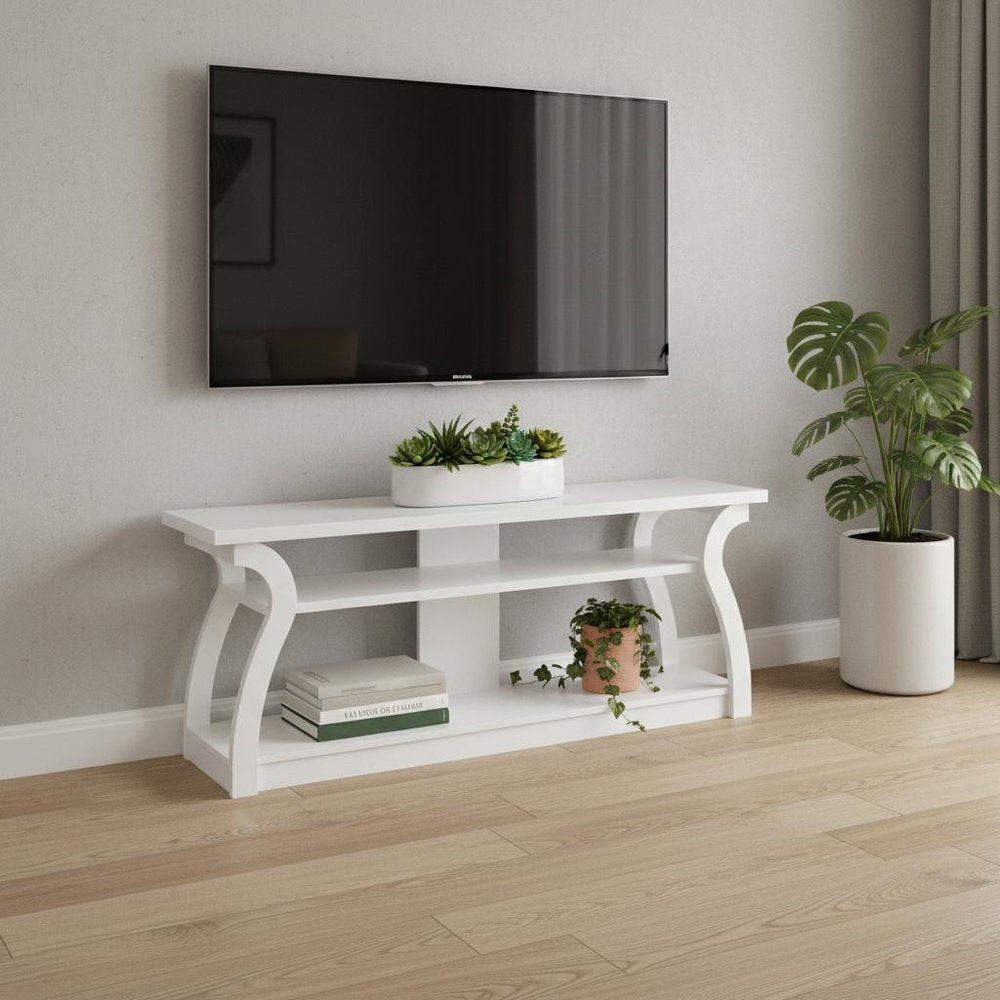60" White Wood Open Shelving TV Stand