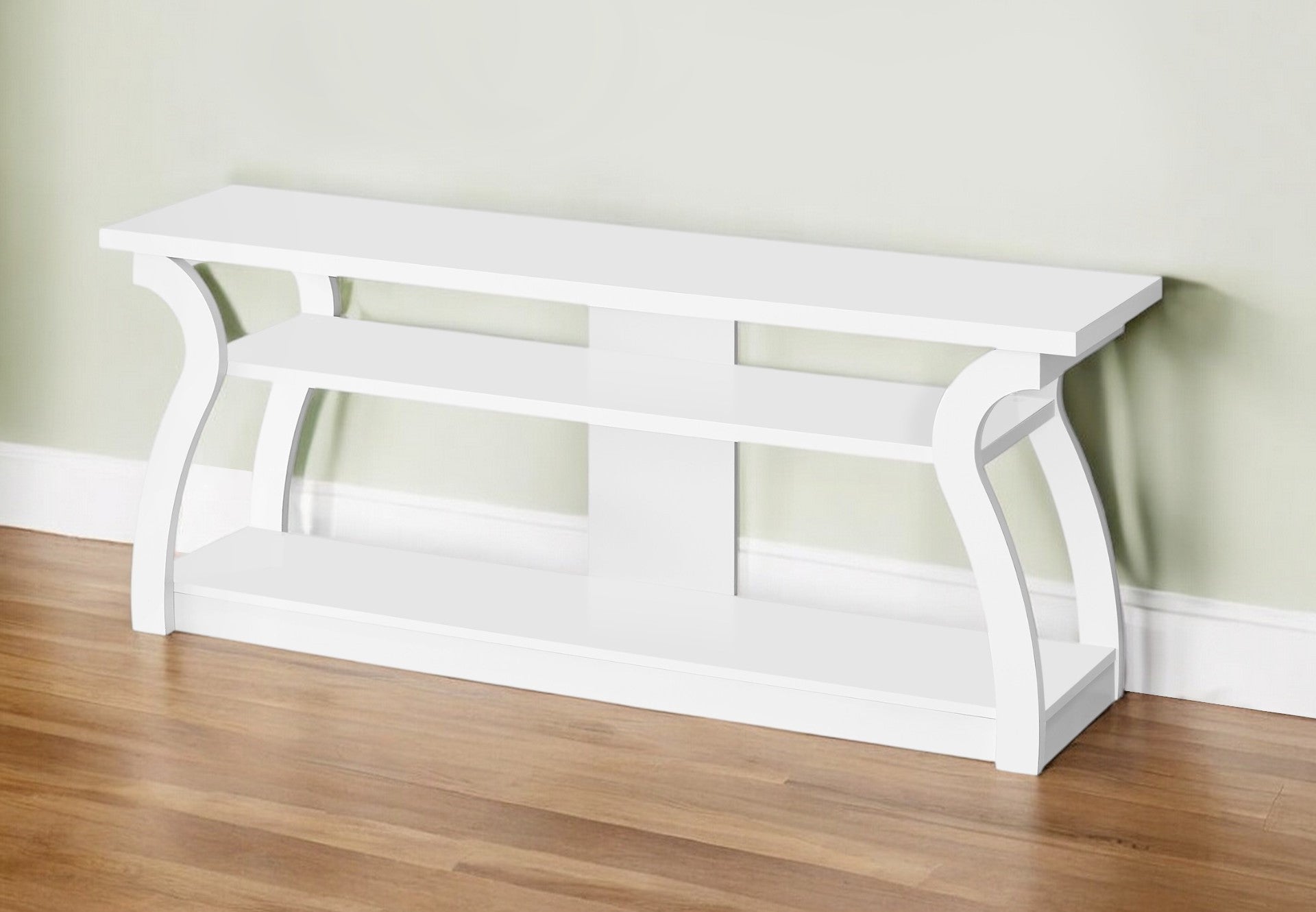 60" White Rubberwood Open Shelving TV Stand