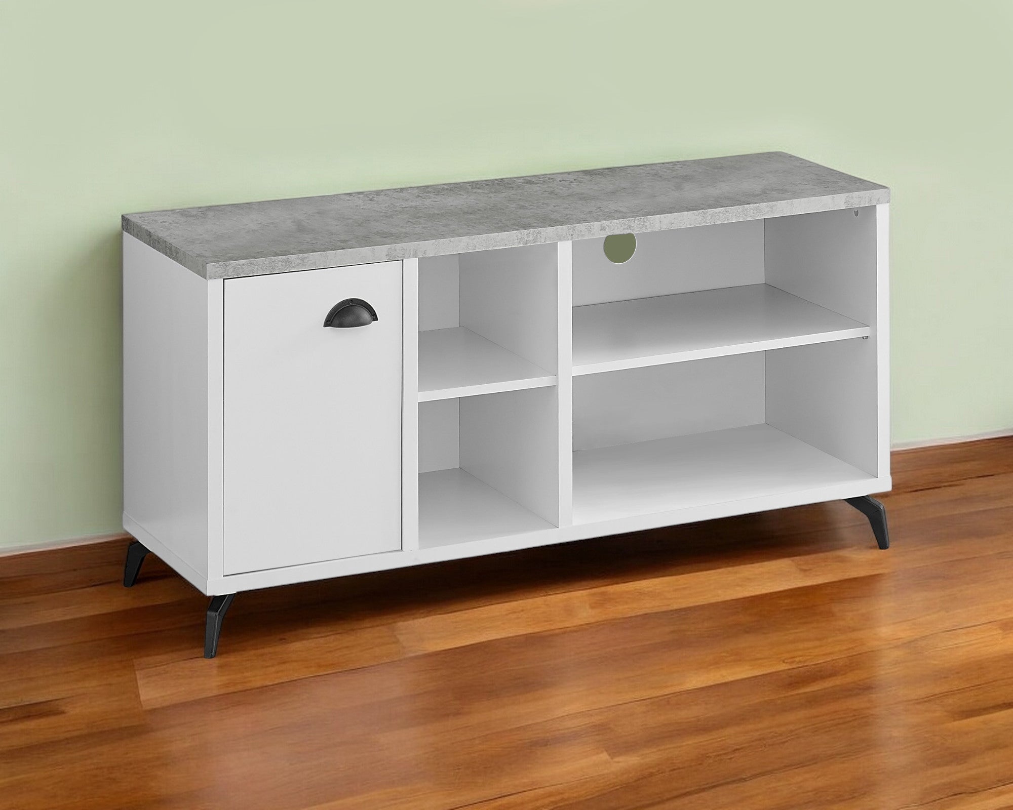 47" Gray And White Rubberwood Enclosed and Open Storage TV Stand