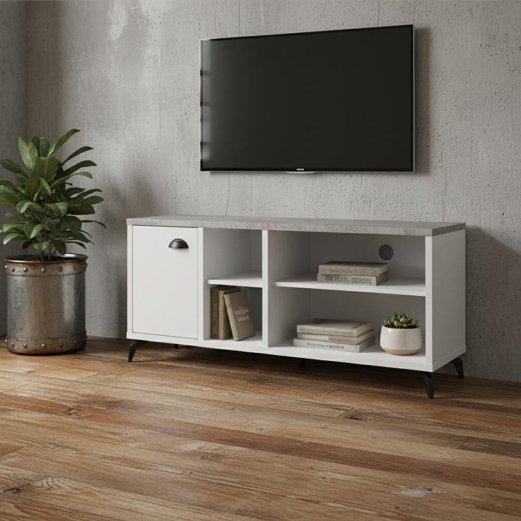 47" Gray And White Wood Enclosed and Open Storage TV Stand