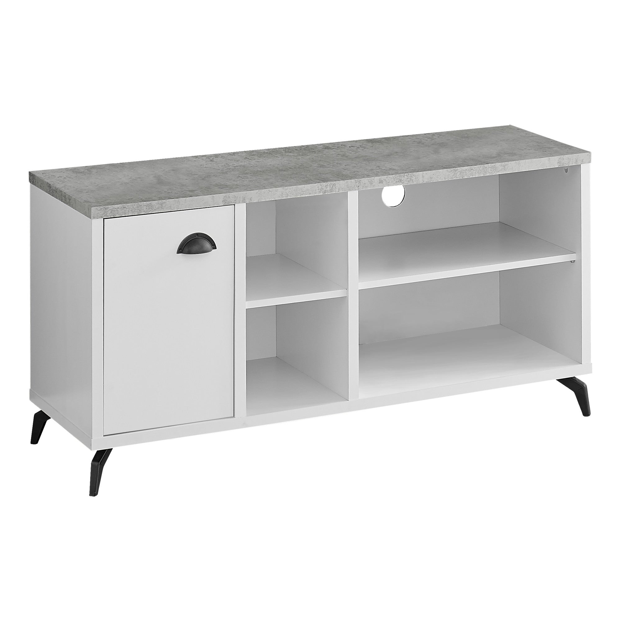 47" Gray And White Rubberwood Enclosed and Open Storage TV Stand