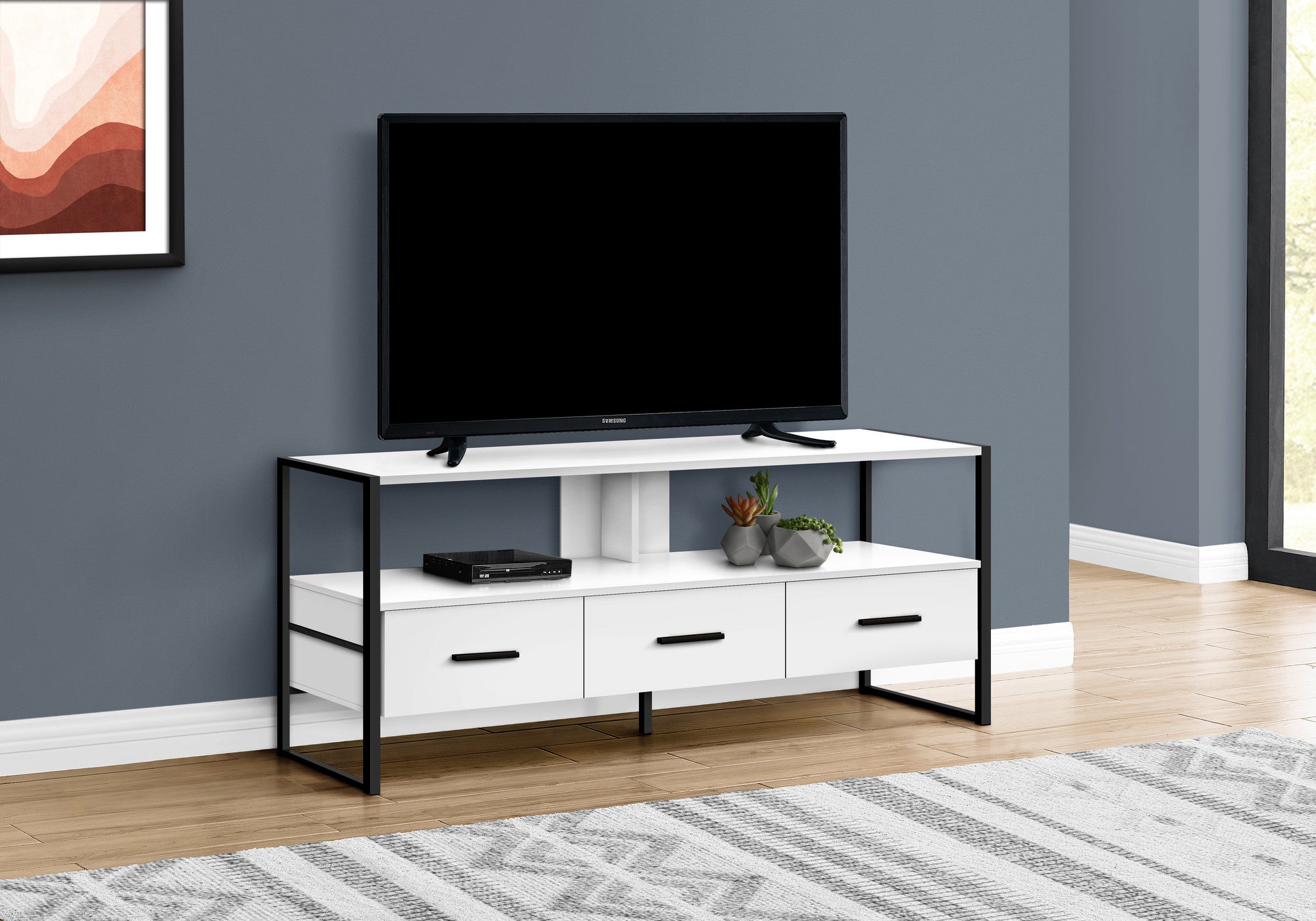 49" White Cabinet Enclosed Storage TV Stand